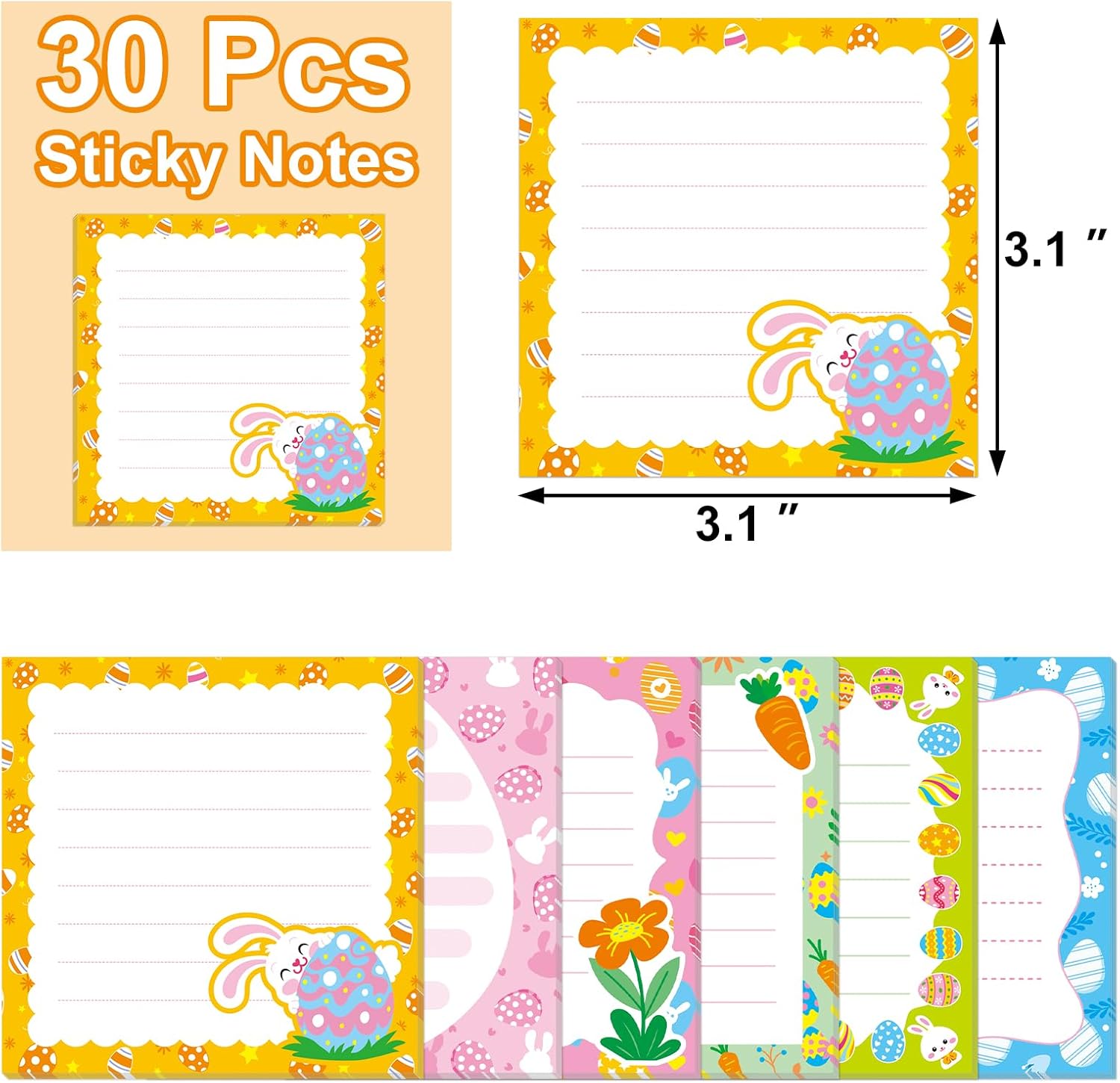 30 Pack Easter Sticky Notes - 600 Sheets Easter Egg Sticky Note Pads Spring Flower Memo Notes for Easter Party Spring Gift School Office Supplies - Image 7