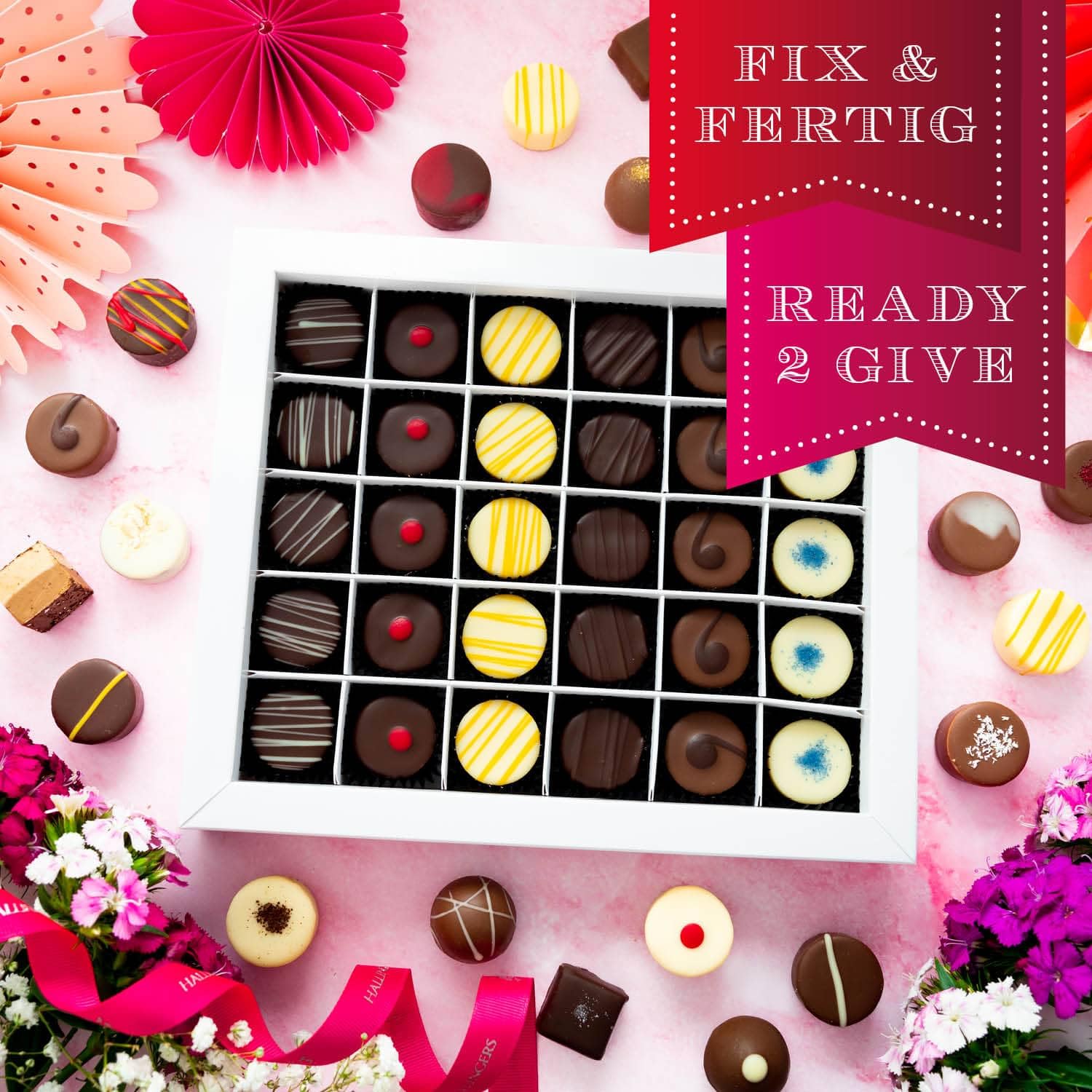 Hallingers Genuss Manufaktur Pralinen Valentinstagsgeschenk - ohne Alkohol, handmade aus Confiserie-Edelkakao in wertiger XXL-Geschenkbox "Love Pink", Valentintstag für Frauen Freundin