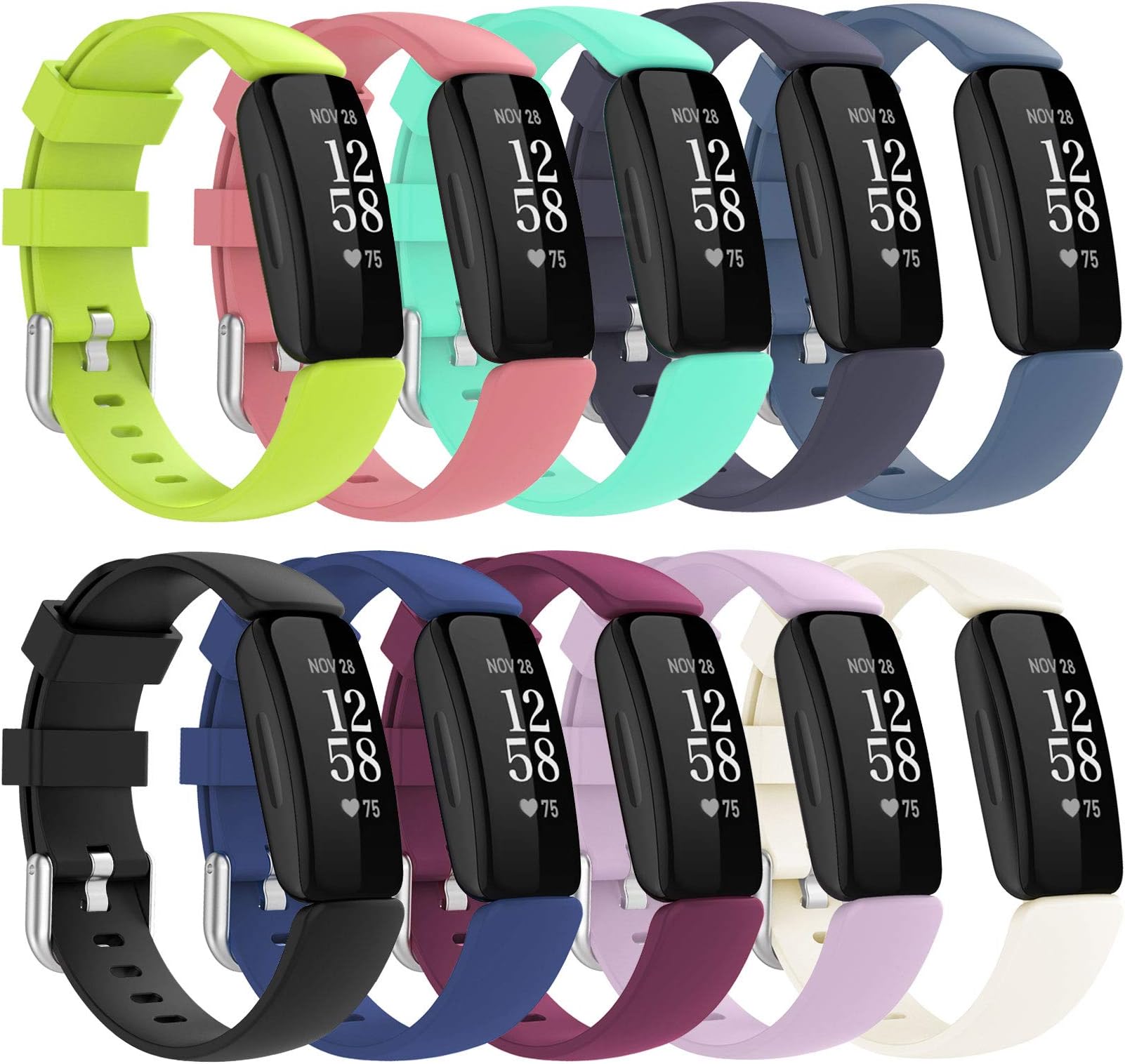 Huadea Compatible Silicone Bands Replacement for Fitbit Inspire 2 (10 Pack)