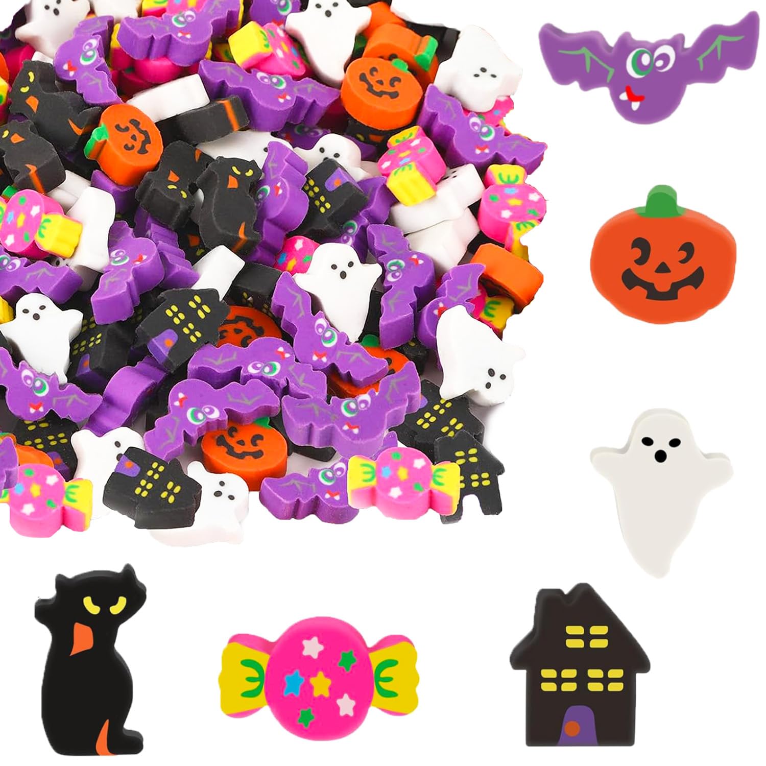 Mini gomme da cancellare di Halloween per bambini, a forma di zucca, dolcetto o scherzetto per feste di Halloween, mini premi decorativi per la scuola, 100 pezzi
