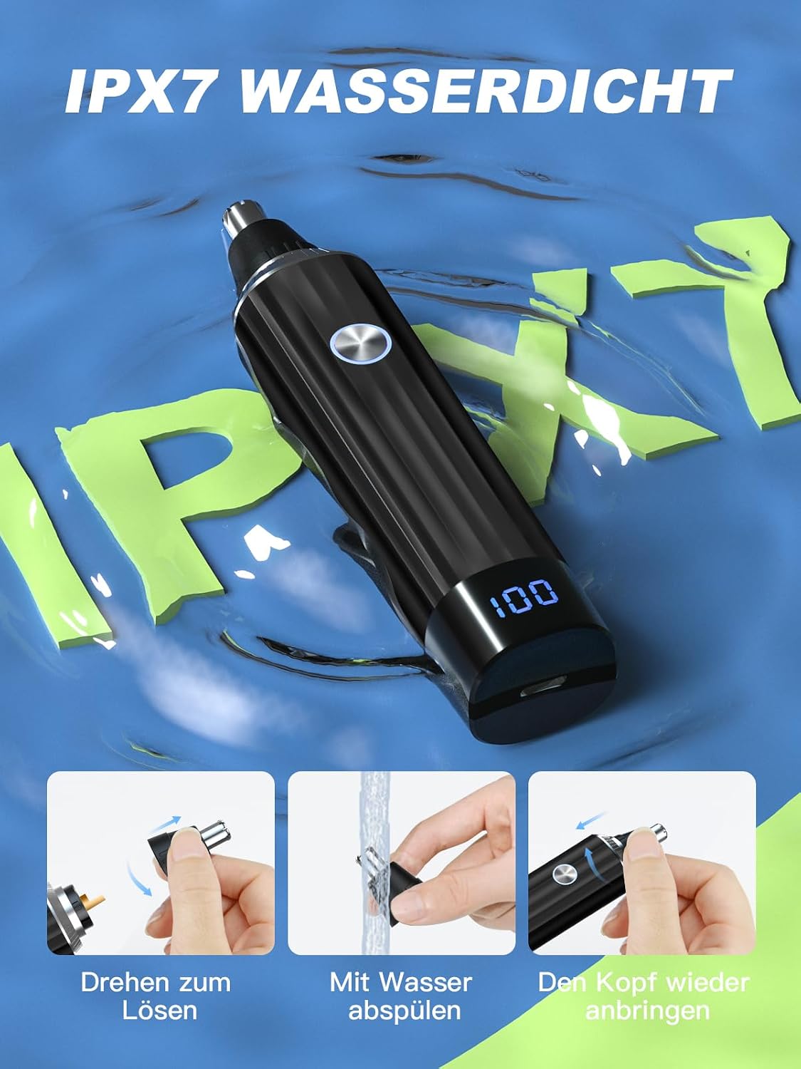 Man trimming nose hair and ear hair with the Brigin trimmer