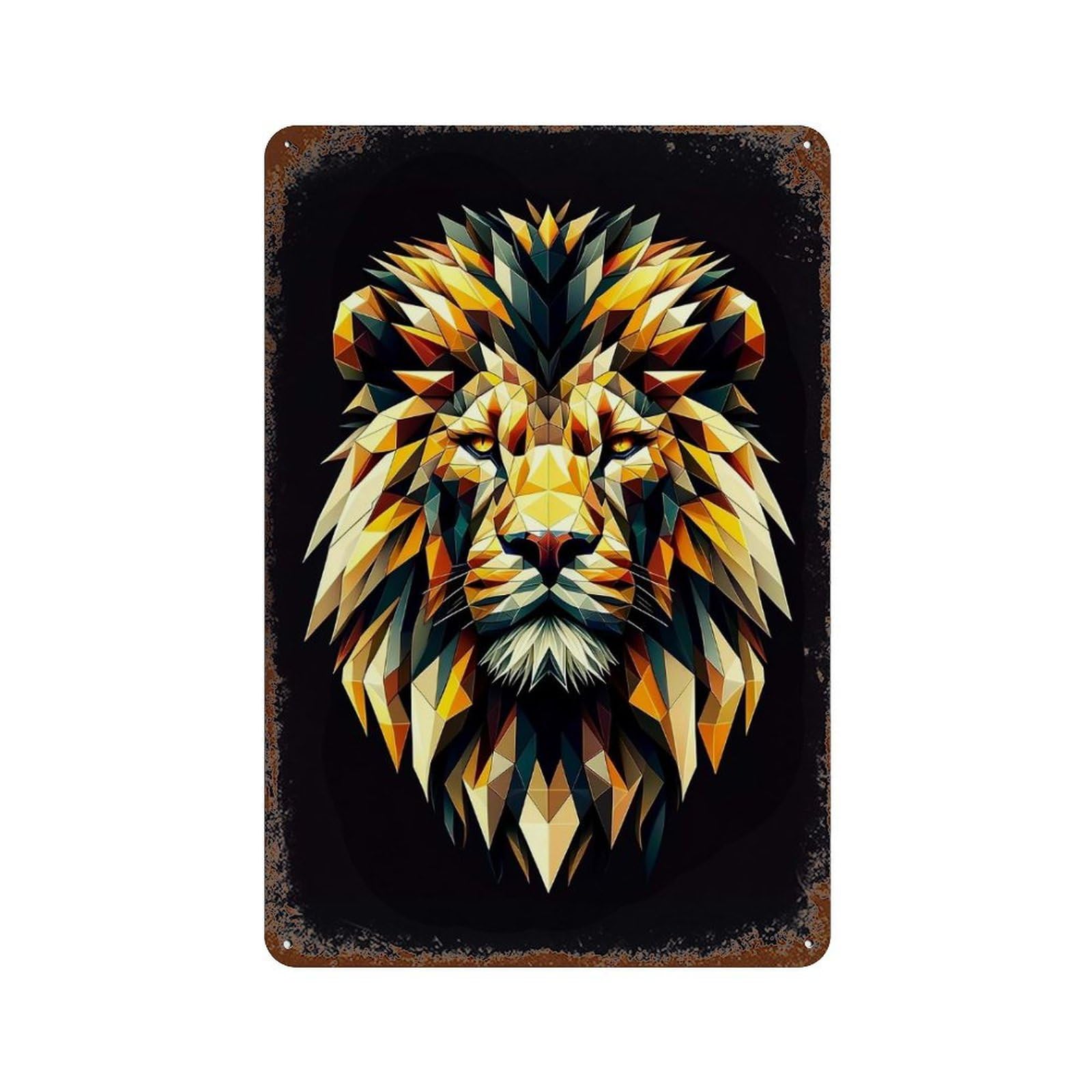 Geometric Lion Aged Metal Wall Plaque 11.8"x7.9", Farmhouse Wall Decor for Office, Studio And Wall Decor