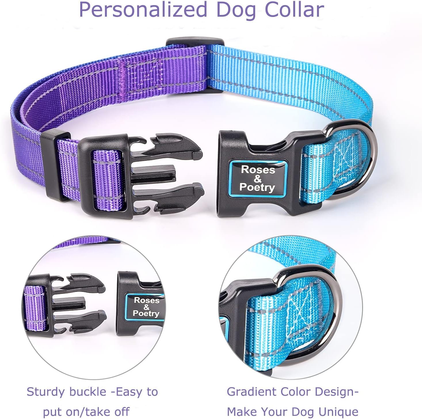 Roses&Poetry Dog Collars for XS Small Dogs Adjustable Durable Pet Collars Reflective for Small Medium Large Dogs (Violet-XS) - Image 2