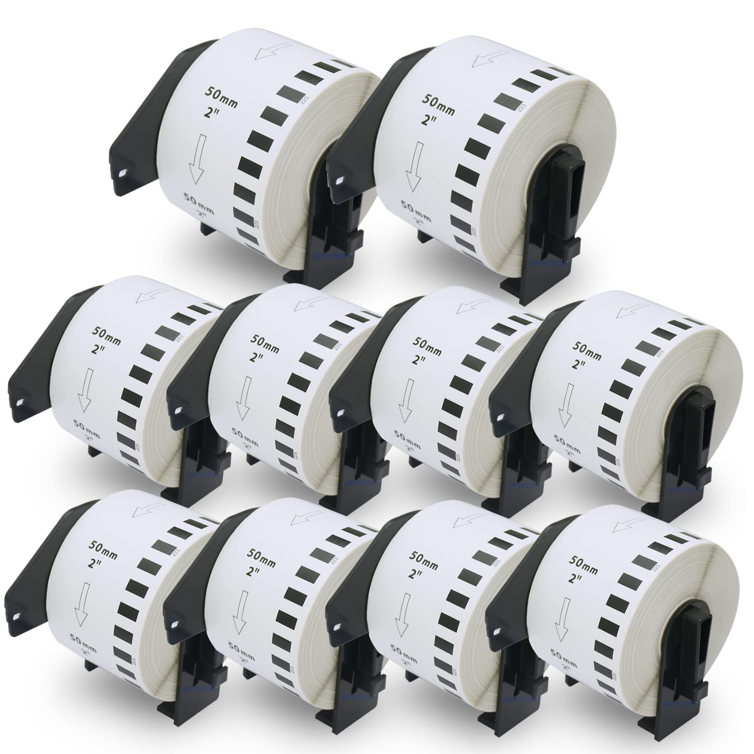 BETCKEY - 10 Rotoli DK-22223 Etichette a Lunghezza Continua Compatibile con Brother, 50mm x 30.48m, 10 Etichette per Stampanti di Etichette Brother QL