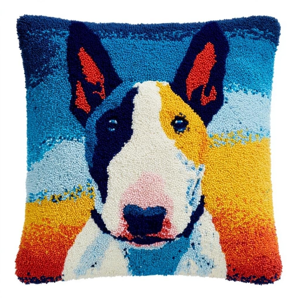Henypt 43x43cm Latch Hook Pillow Craft Kit,Bull Terrier Animal Dog