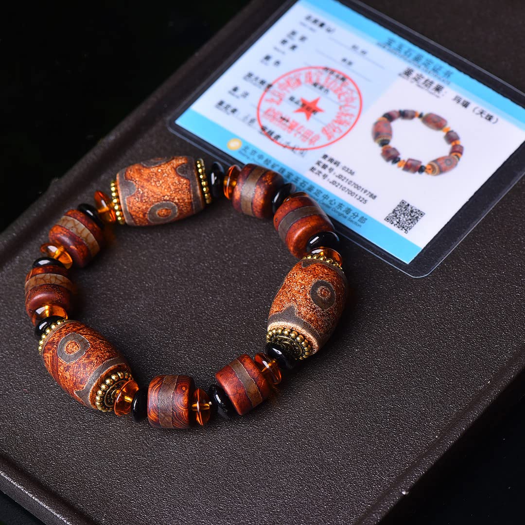 Pulsera Pulsera de amuleto Fengshui, pulsera de cuentas Dzi de estilo tibetano, ágata antigua natural, regalos de joyería budista, atraer riqueza, dinero y buena suerte, pulsera de brazalete con cuent