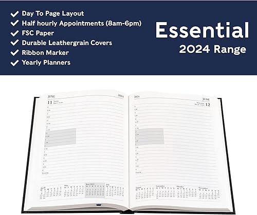 Miniatura 5 de Agenda diaria 2024 con citas, calendario diario 2024 página a día, diario y libro de citas 2024, planificador de negocios, académico y personal 2024