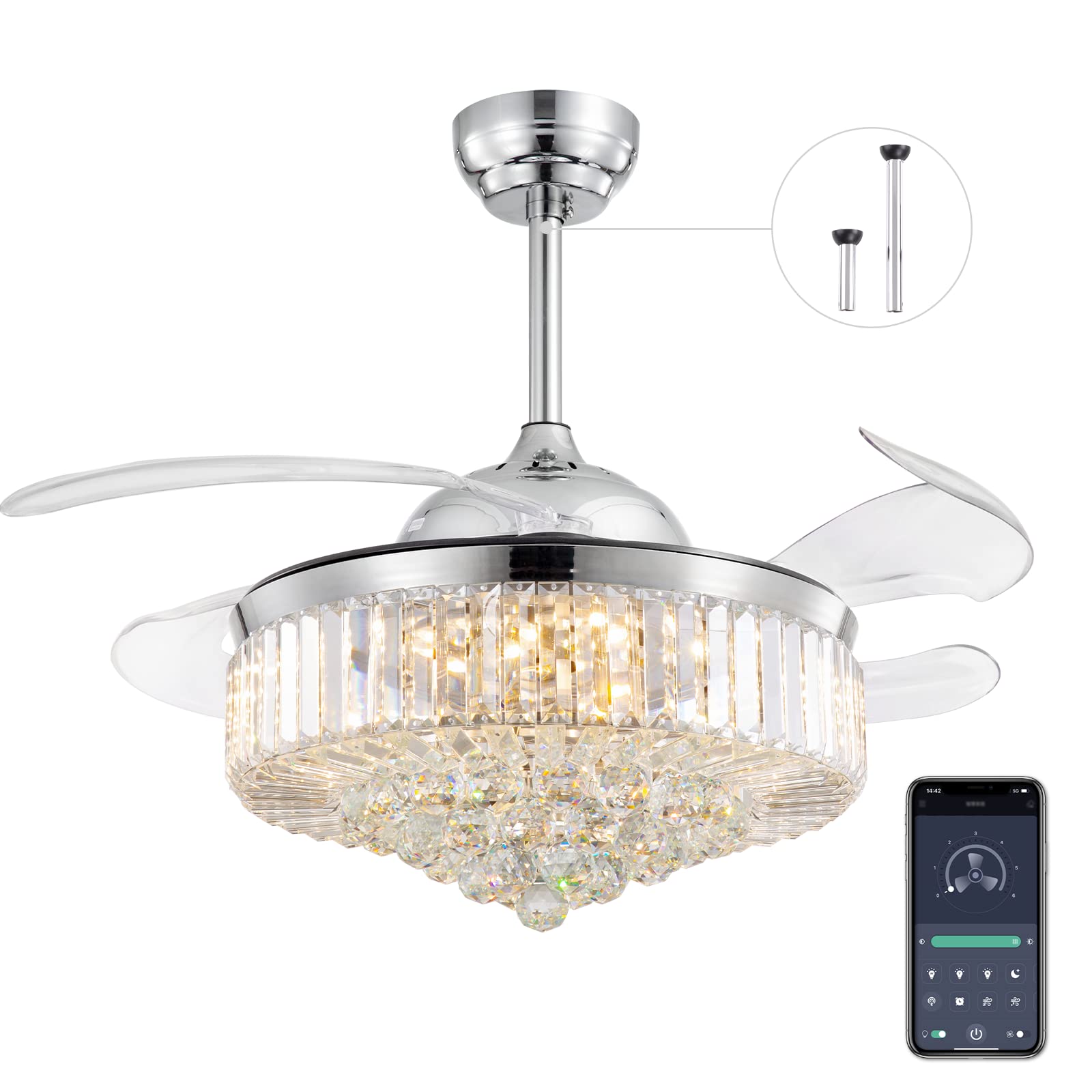 Buy 7PM Crystal Ceiling Fans with Lights, 42 Inch Chandelier Ceiling