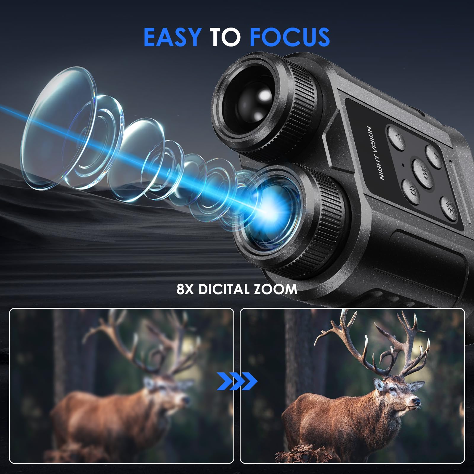Gafas de visión nocturna, prismáticos compactos de visión nocturna, tarjeta de 32 GB incluida, captura de foto/video, herramientas al aire libre para educación, observación de vida silvestre, regalos 6