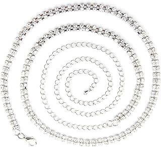Cintura a catena per donna, cintura in metallo con catena in vita per abito, cintura a 2 file di diamanti con catena sul ventre, cintura in argento da 20 mm taglia unica - 46 pollici