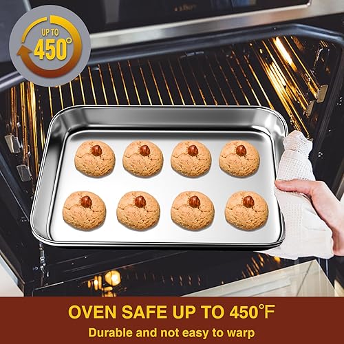 Miniatura 4 de Wildone Juego de bandejas para hornear, bandeja para hornear, bandeja para hornear, tostadora, horno, 12 bandejas de acero inoxidable para hornear,