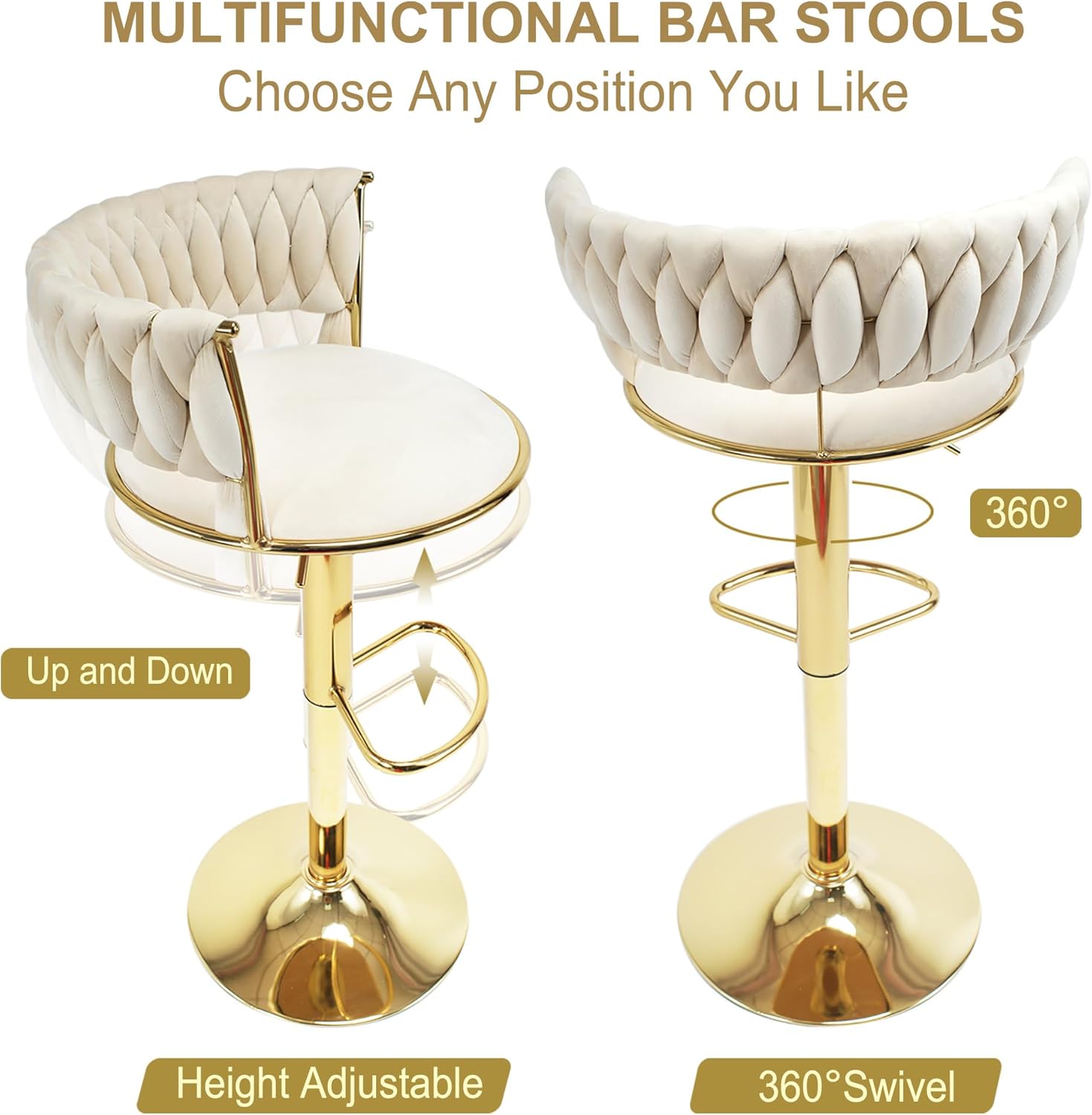 Modern Bar Stools Set of 2 Counter Height Bar Stool with Back, Faux Leather Upholstered Barstools Modern Adjustable Swivel Bar Chairs for Home Kitchen Island (B16, Set of 2)