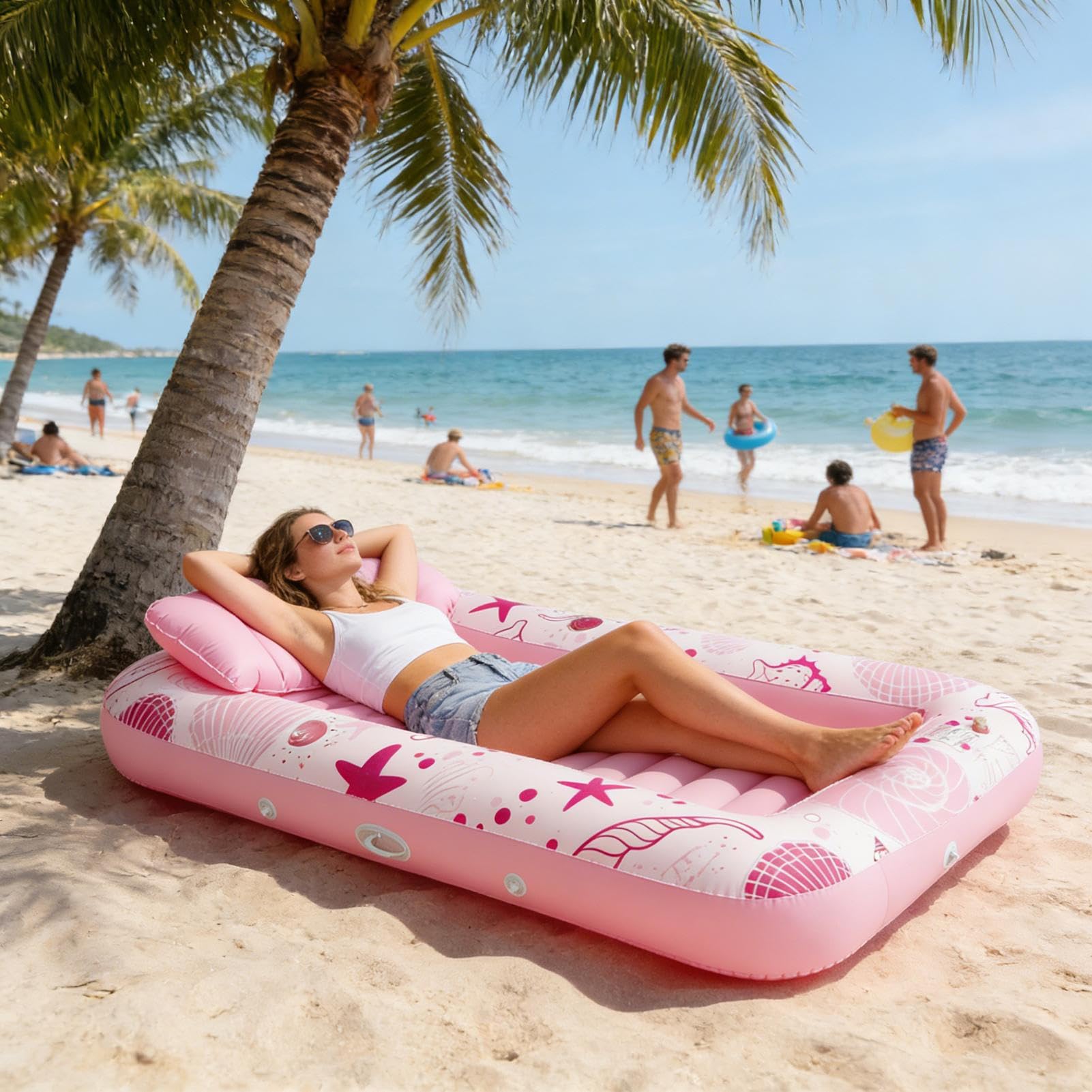 Galleggiante da piscina – 185 cm gonfiabile a forma di stella marina con porta bevande, per prendere il sole in PVC, per adulti piscina galleggiante per vacanze resort spiaggia lago estate famiglia