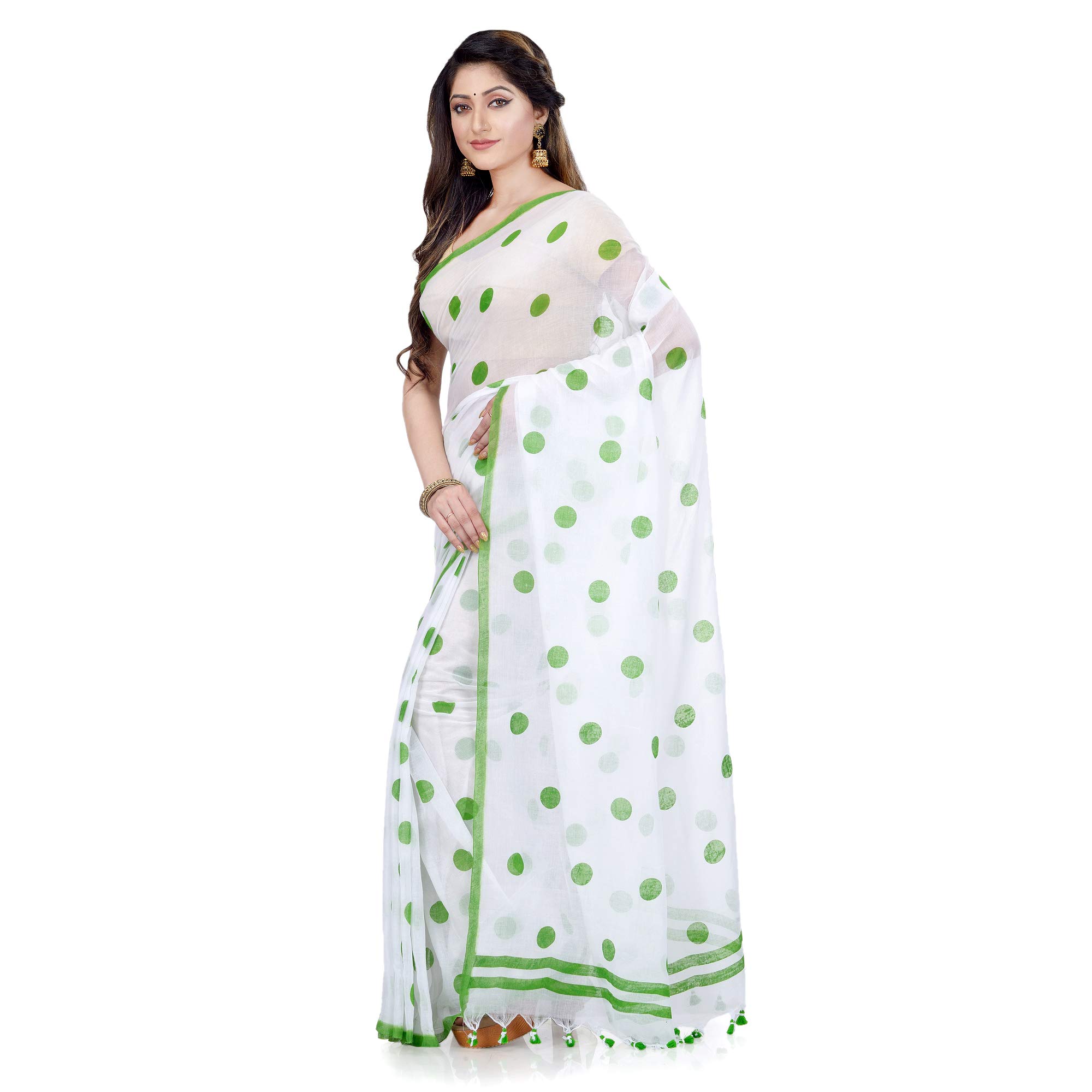 dB DESH BIDESH Damskie tradycyjne miękkie Mulmul Bengal Handloom Sari z czystej bawełny bez bluzki 5,5 m
