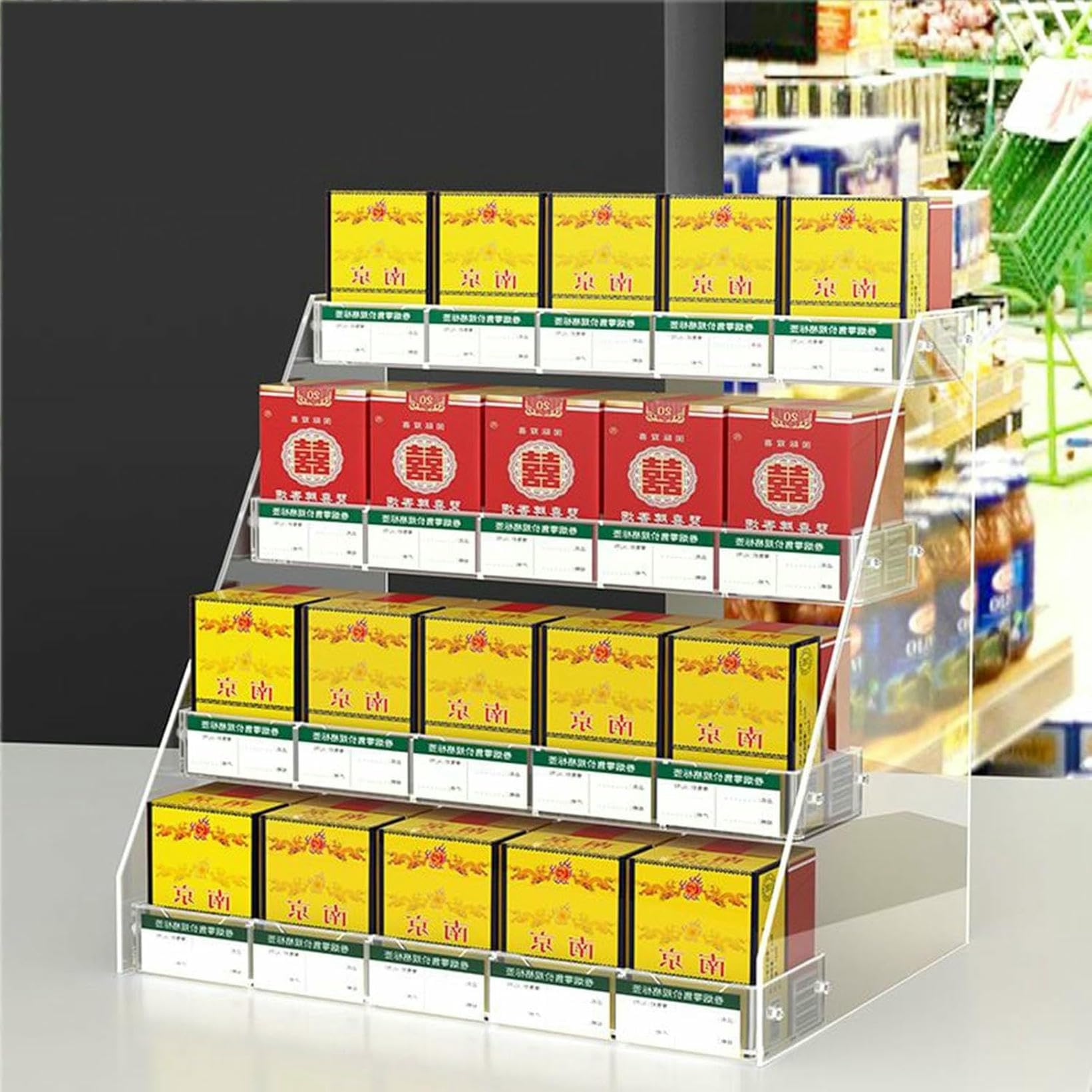 Exposant de cigarettes en plexiglas transparent pour comptoir de magasin et tabac