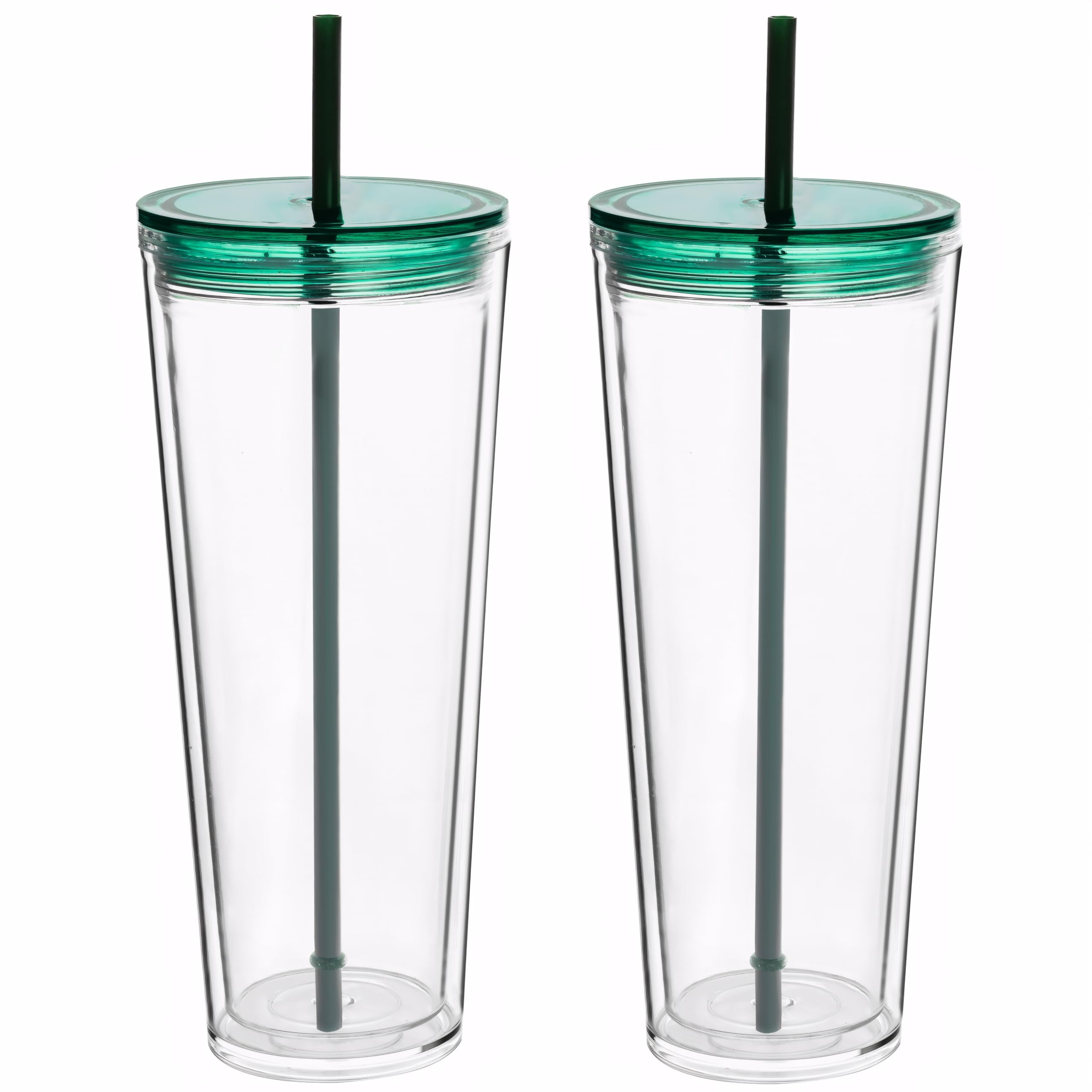 Yisituo 2 Pack 710ml Iced Coffee Cup, Plastic Tumbler with Straw and Lid, Reusable Double Wall Water and Cold Cups(2, Green)