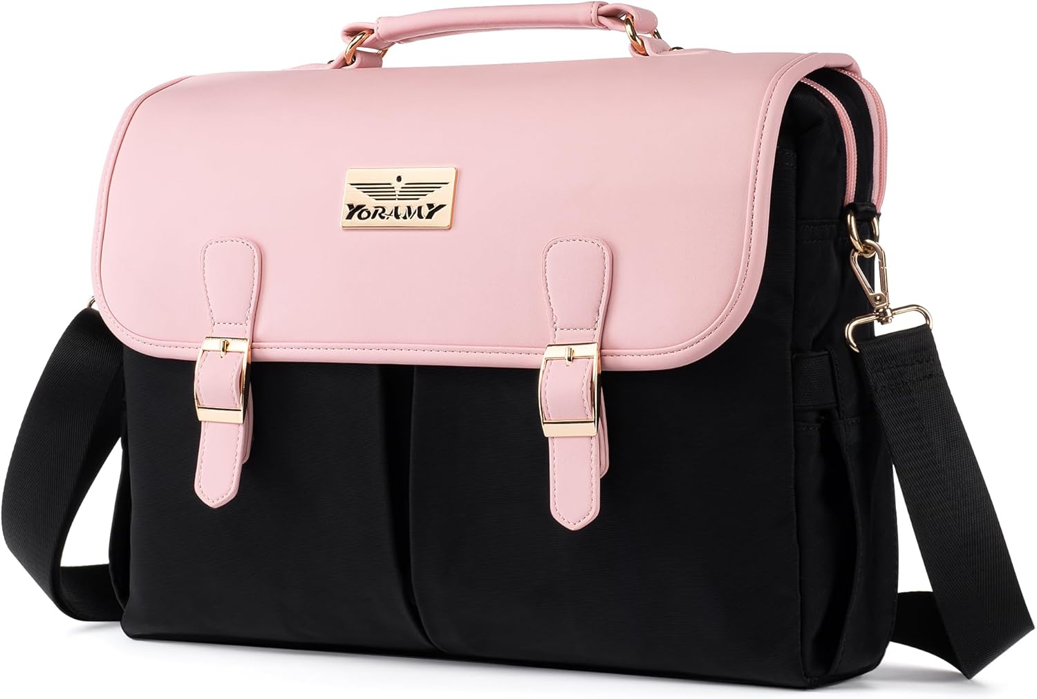 Laptop Tote Bag for Women – 15.6" Canvas Work Bag with 17 Pockets | Black & Beige | Stylish, Durable & Lightweight