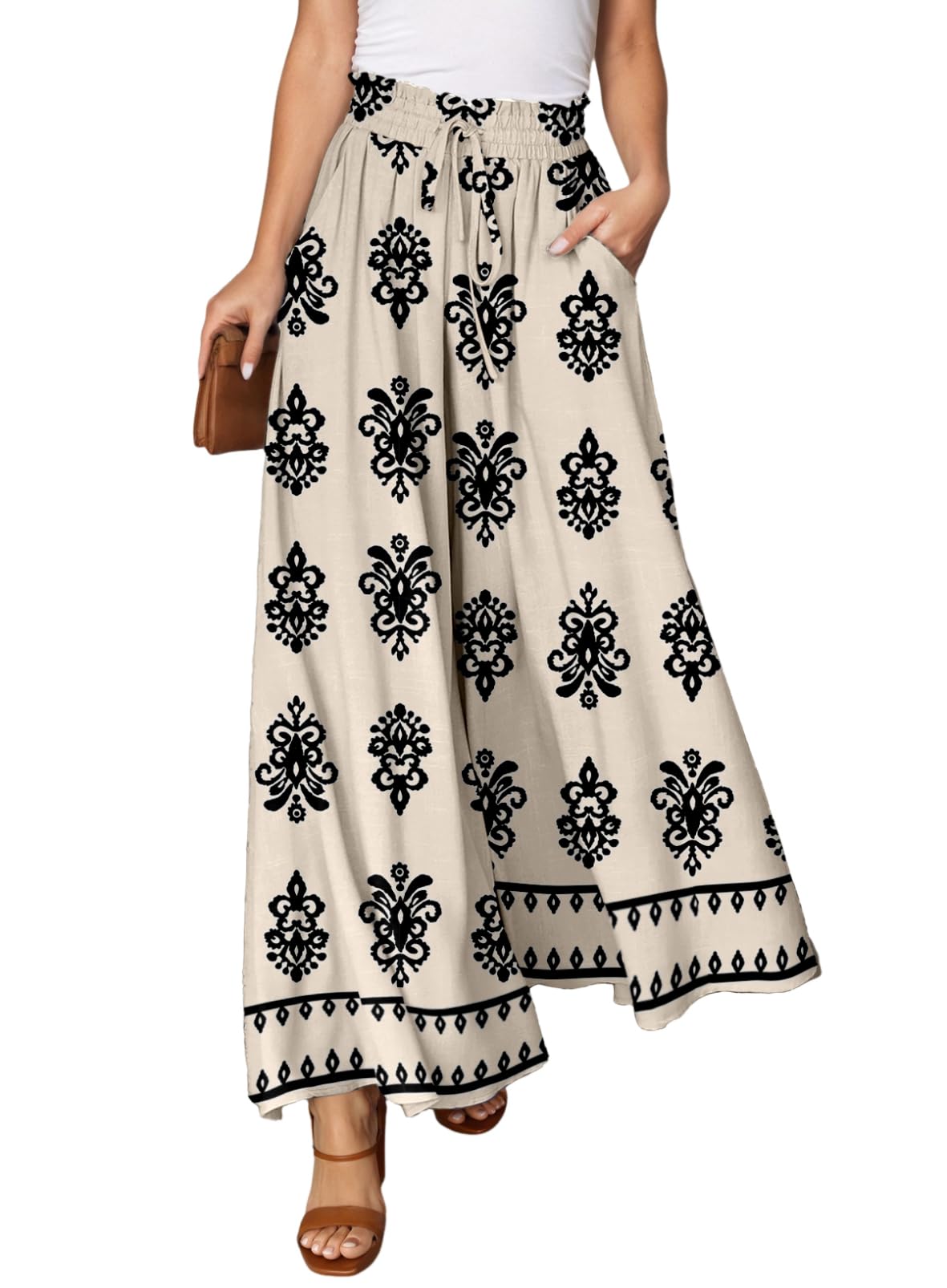 Dokotoo Pants for Women Casual Elastic Waist Wide Leg Pants with Pockets