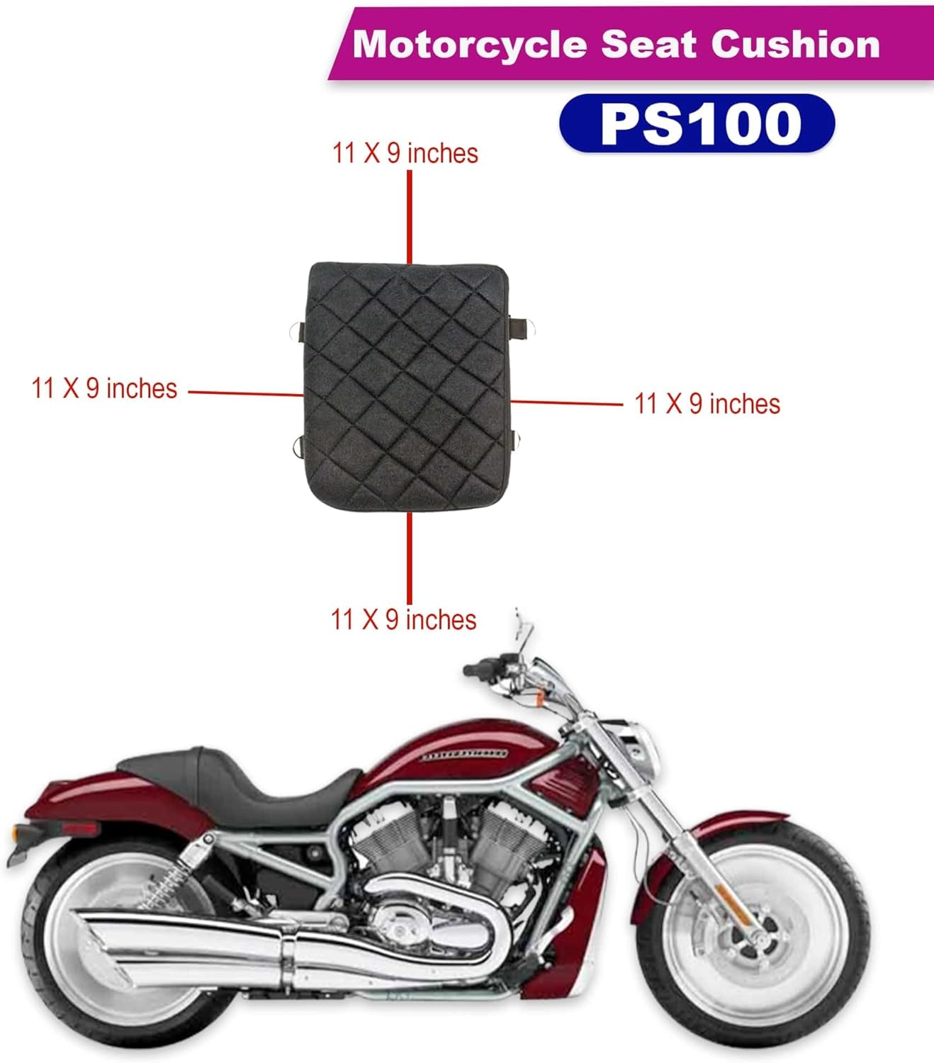 Motorcycle Gel pad seat Cushion with Memory Foam for Comfortable Travel (PS100)