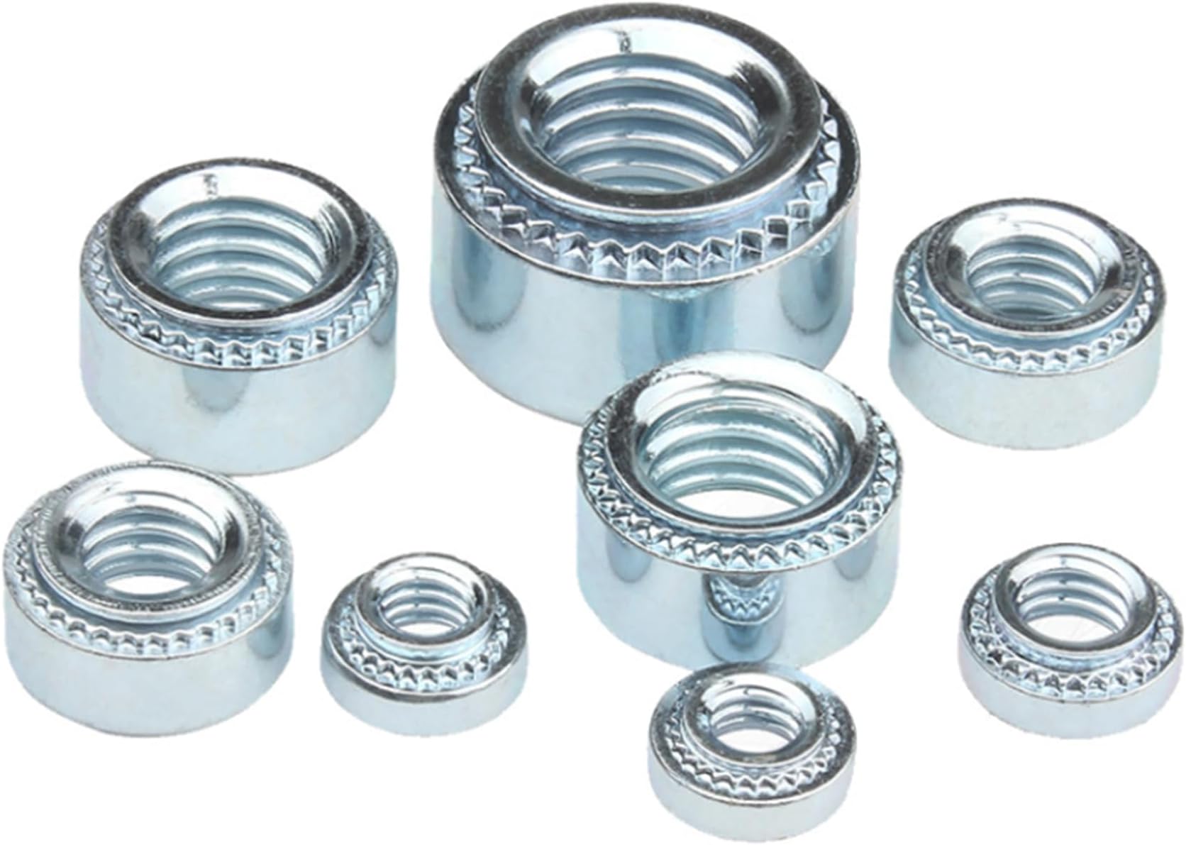 Rely®⇒VP INDUSTRIES (Pcs-25) M8 Self-Clinching Rivet Nut Mild Steel White Zinc Plated | Round Head Steel Fastener for Metal Sheet Mounting & Hardware Applications