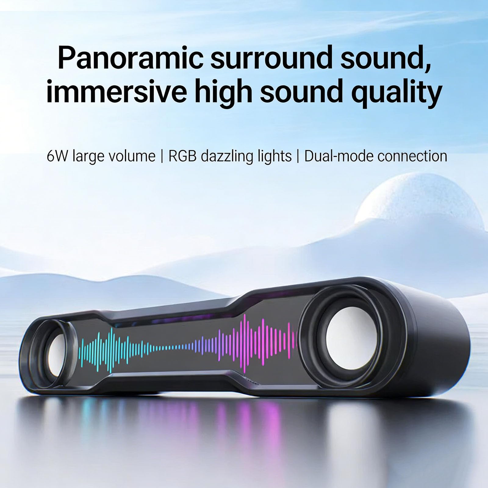 Soundbar Bluetooth, głośnik komputerowy USB, dwukanałowe stereo, oświetlenie RGB, złącze AUX, do komputerów stacjonarnych, laptopów, odtwarzaczy MP4, Plug & Play