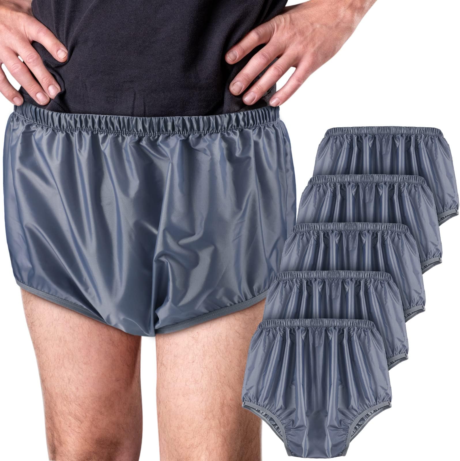 Amyhill 5 Pcs Adult Leakproof Underwear for Incontinence Washable Low Noise Reusable Waterproof Pants Adult Diaper Cover Incontinence Pants for Use with Cloth Diapers for Women Men (Gray, X-Large)