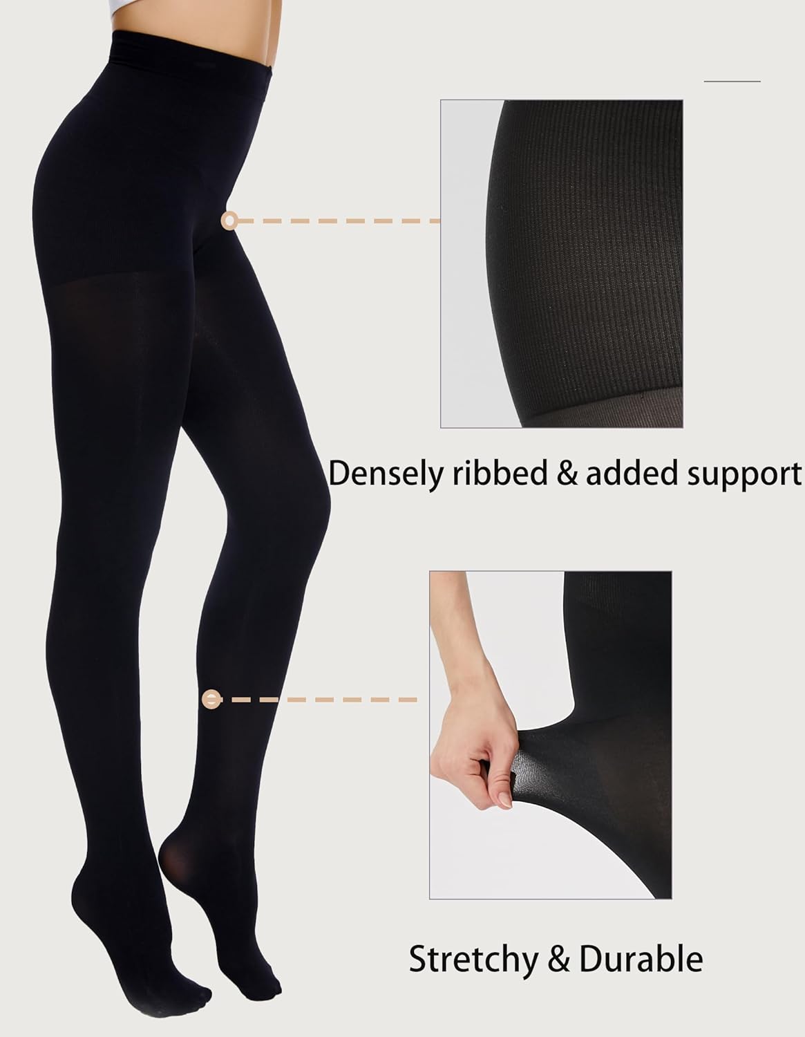 CozyWow Womens Run Resistant Opaque Tights with Control Top,80D High Waist Pantyhose,Ultra Soft and Stretchy - Image 3