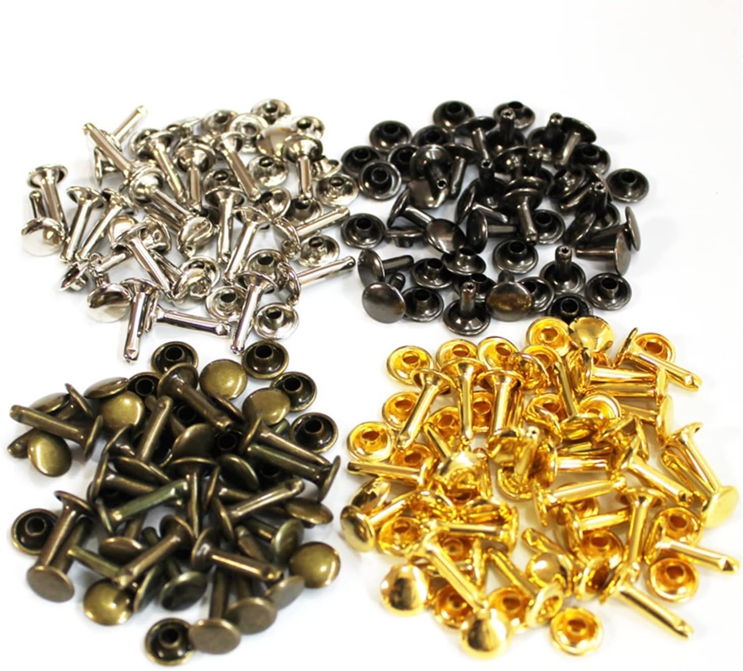 Wshao Store Metal Double Cap Rivets Studs for Leather Craft Repair,Antique Brass/Silvery/Gun Black/Golden (Color : Antique Brass, Size : 9x10mm 40 Sets)