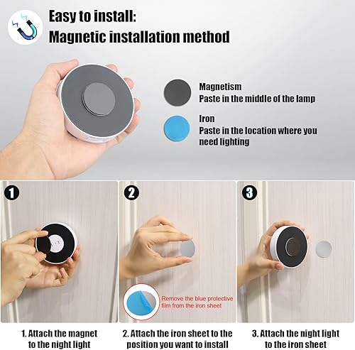 Miniatura 4 de Paquete de 6 luces con sensor de movimiento para interiores 8 LED, luz nocturna Electight recargable por USB, batería de 400 mAh y 3 modos de luz,