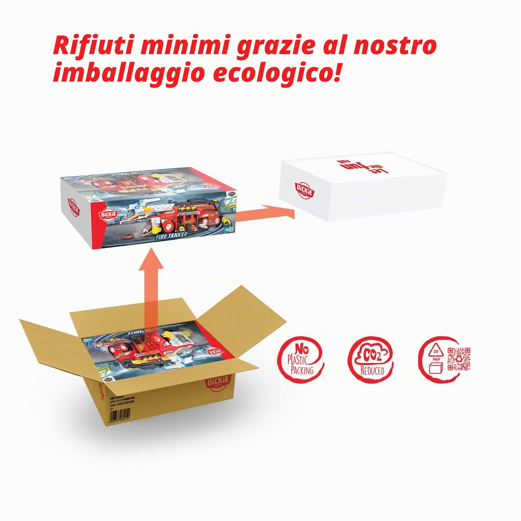 Dickie - veicolo Fire Tanker cm 55, 203799000, + 3 anni, con luci e suoni, funzione shooting