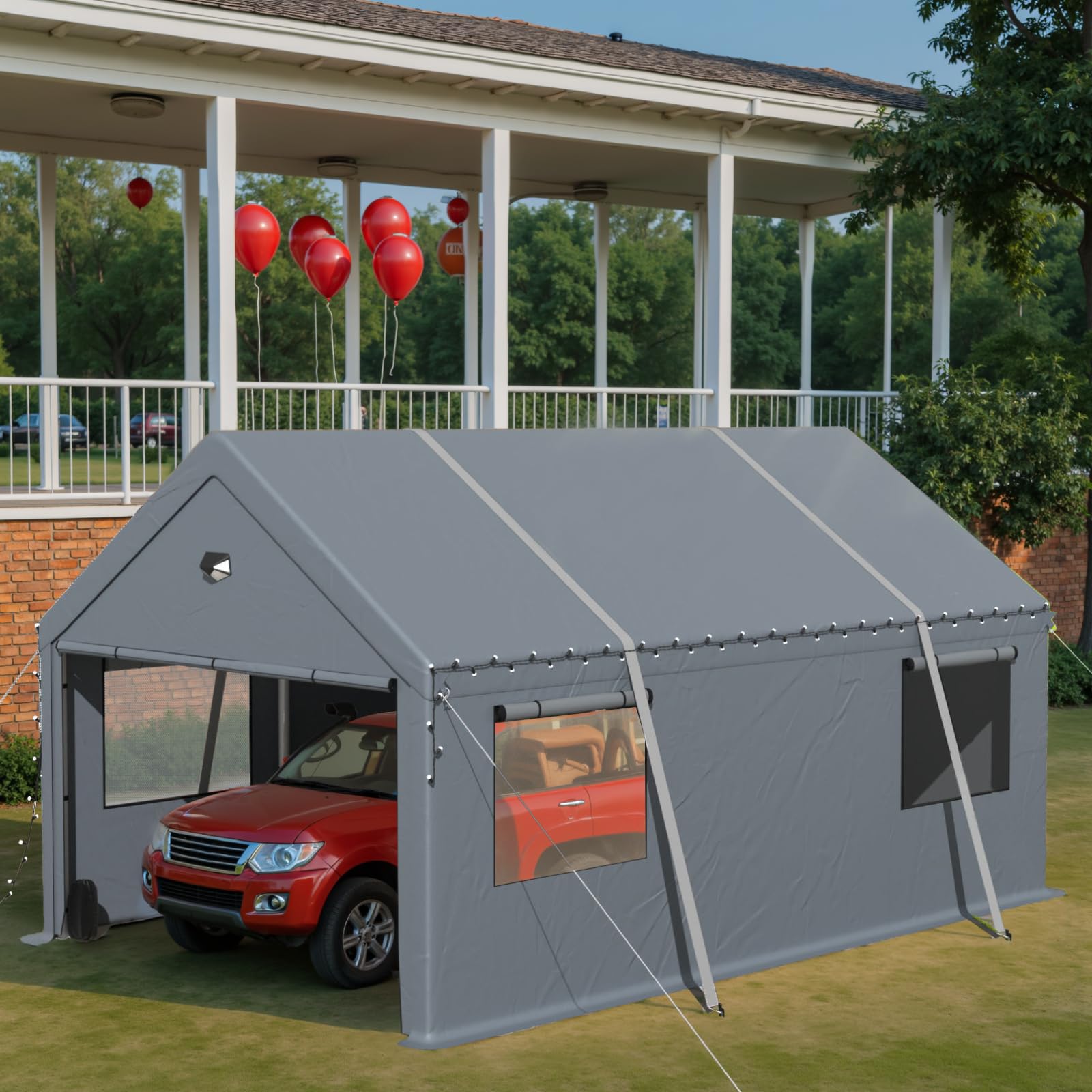 Carport Tente de garage extra large résistante à l'hiver 3,6 x 6 m avec fenêtre enroulable pour voiture, SUV, bateaux et camions – Parois latérales et toit amovibles