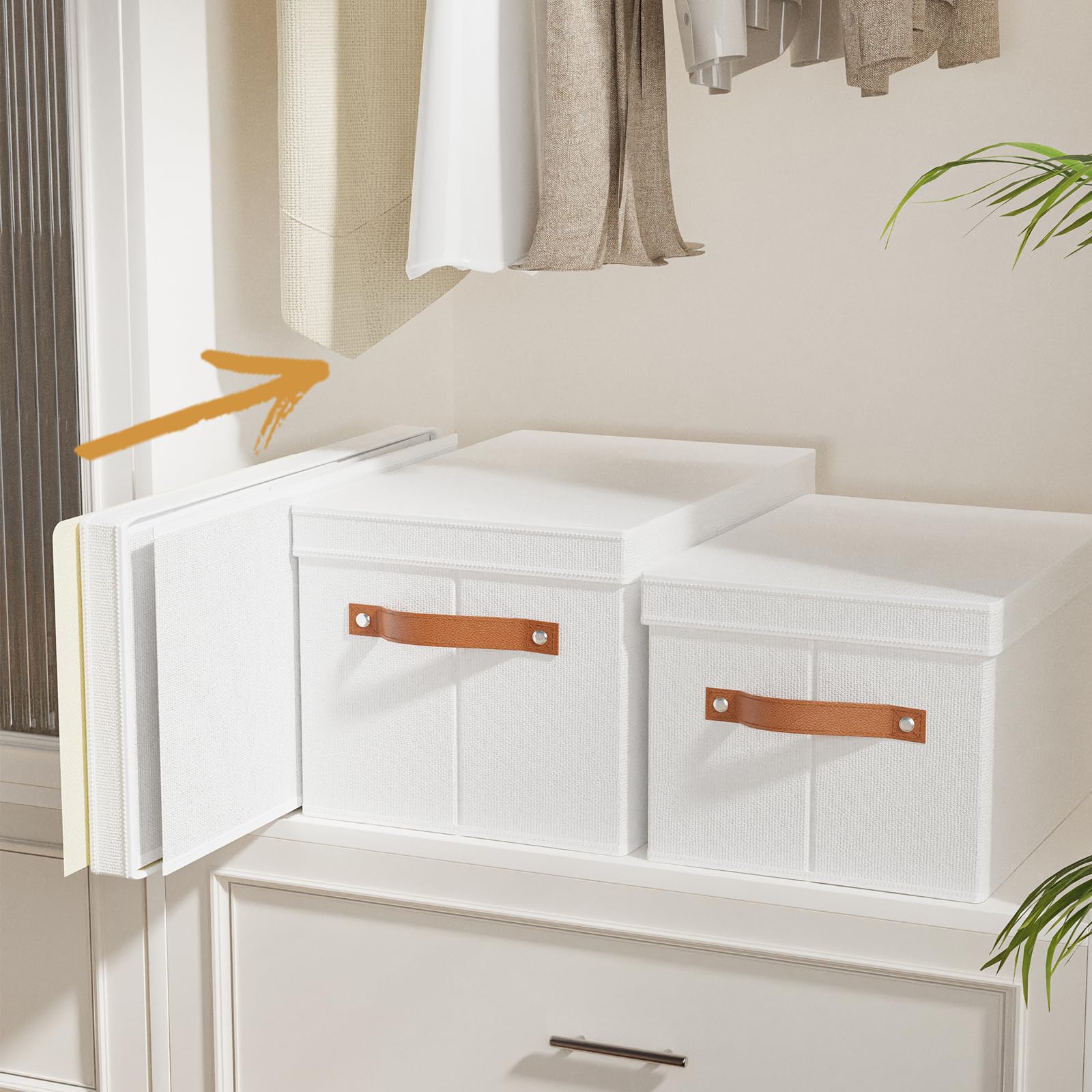 3 Pezzi Scatola con Coperchio, Contenitori, Bianco, 42×30×26cm | Scatole Portaoggetti con Maniglia,Organizzatore Cassetti con Coperchio,Utilizzato per Vestiti,Organizer per Camera