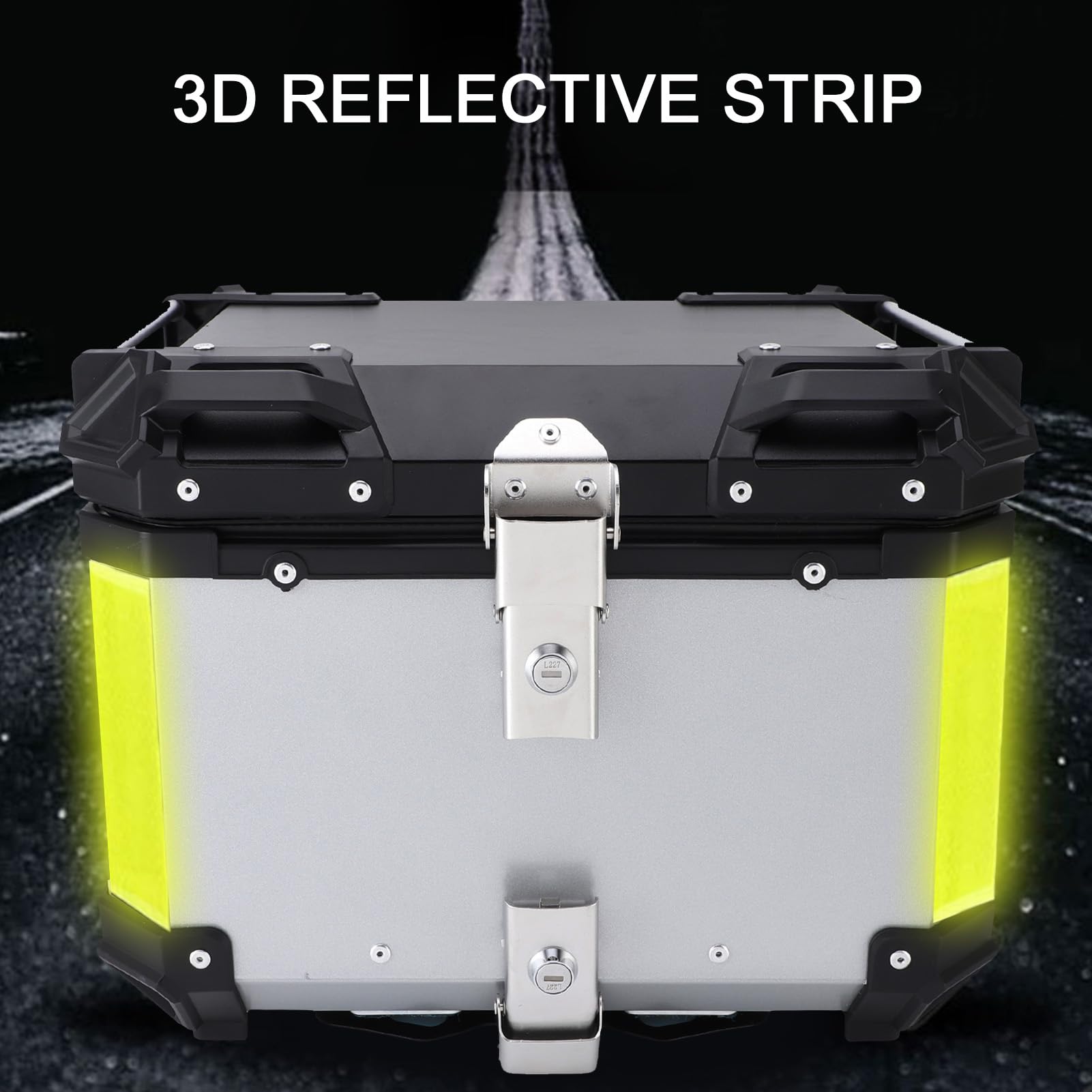 CHICIRIS Motorrad-Topcase, 45 L, Wasserdichter Motorradkoffer aus 5052-Aluminiumlegierung mit Schnellverschluss, Rückenlehne und Griff mit Lederfutter, Aufbewahrungsbox für den Hinteren Helm für