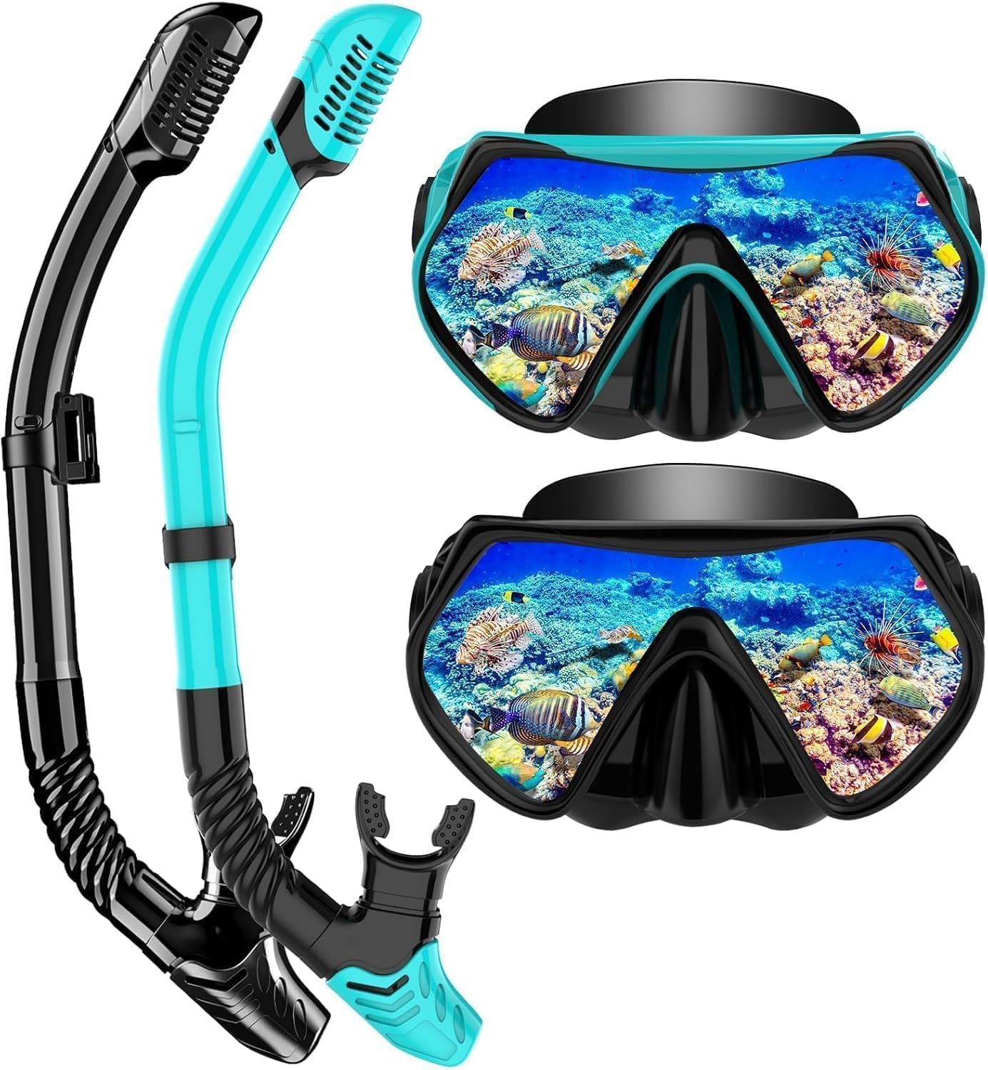 Schnorchelset Erwachsene, Schnorcheln Set mit Anti-Fog Taucherbrille und Dry Schnorchel, Professionelle Schnorchelmaske Tauchmaske aus Gehärtetem Glas für Schnorcheln