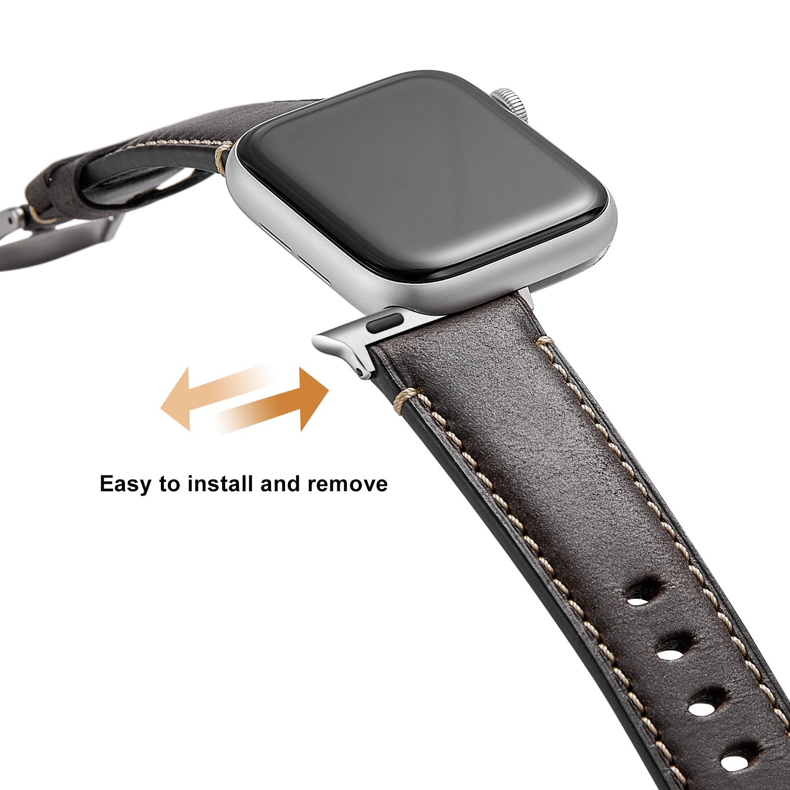 Bracelet de montre en cuir véritable compatible avec Apple Watch, bracelet de rechange en cuir Crazy Horse pour iWatch Series 8 7 6 SE 5 4 3 2 1 (montre non incluse)