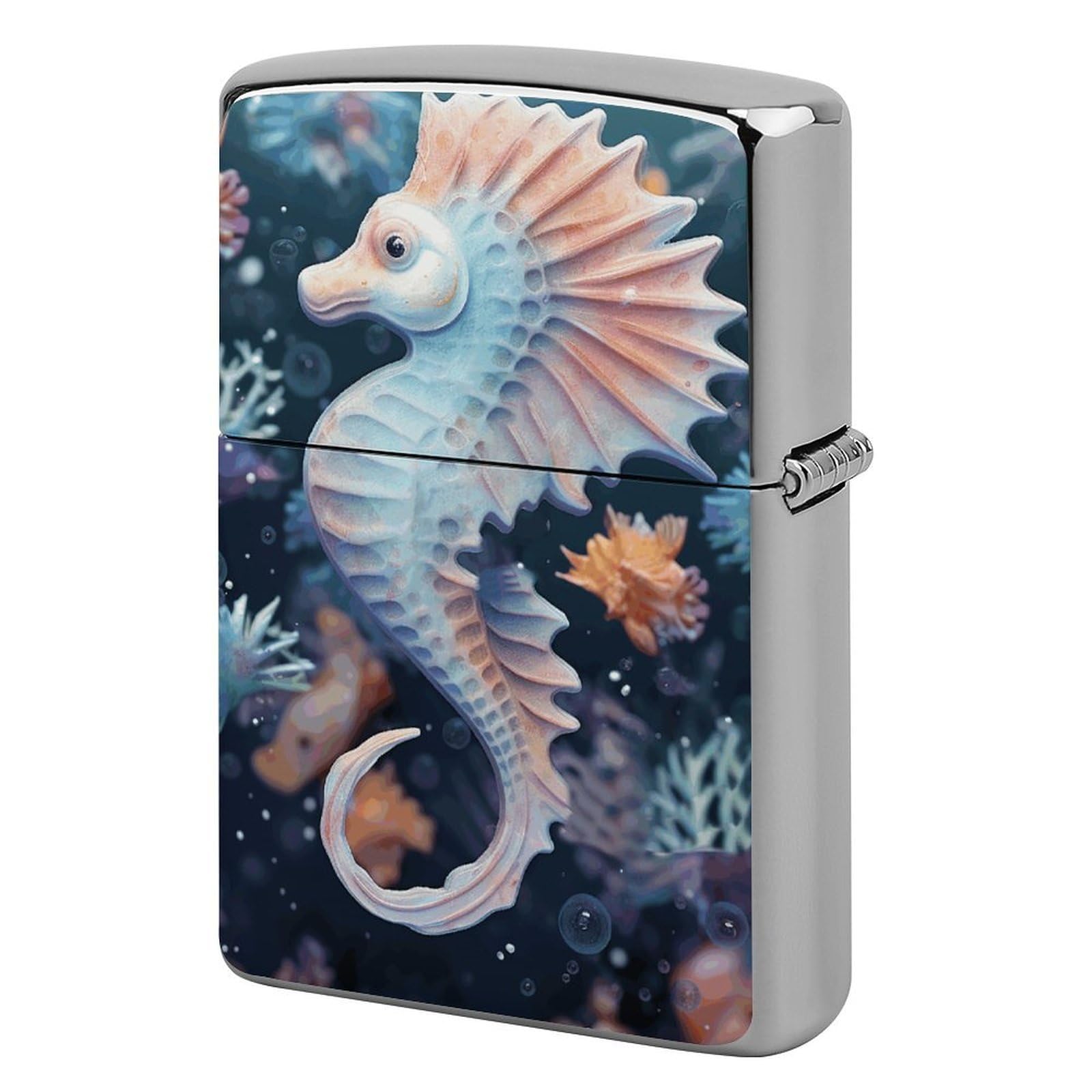 Seahorse and Starfish Lighter Case Vintage Metal Lighter Cover Reusable Lighter Protective Sleeve Unique Design Personalized Lighter Sleeve Holder Against Dust and Scratches