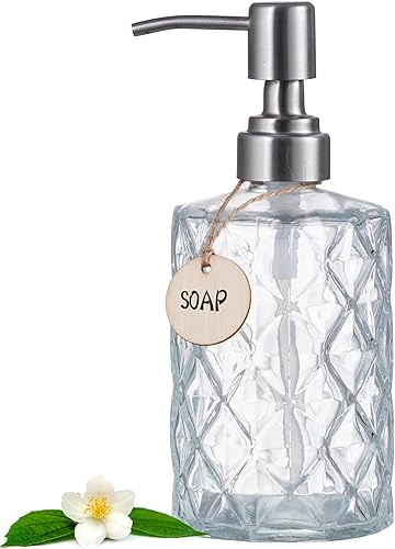 HBlife Dispensador de jabón de 12 onzas con bomba de acero inoxidable 304, dispensador de jabón de baño de cocina con diseño de diamante,