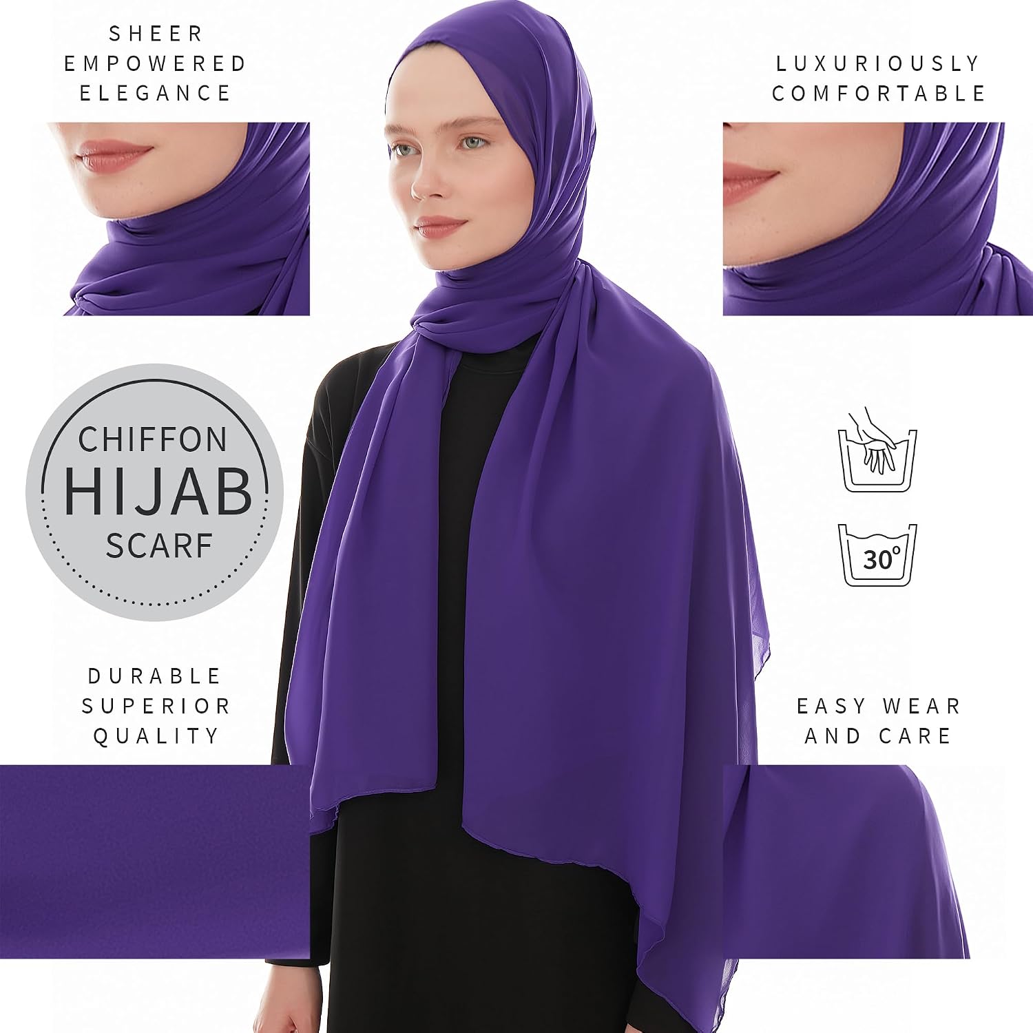 Chiffon Hijab Scarf for Women - Chiffon Hijab Muslim Headscarf Shawl - Soft Fashion Scarf Muslim Headscarf Shawl