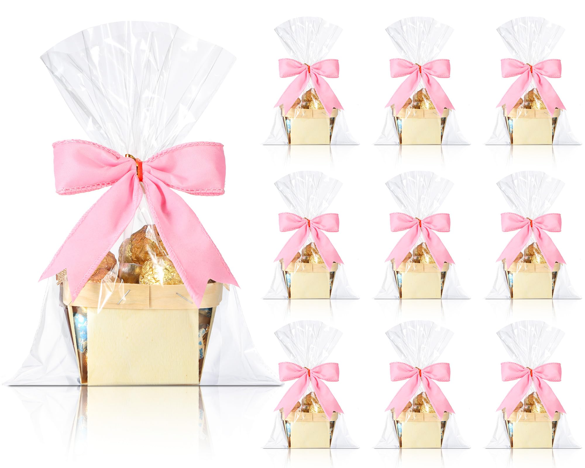 Yerliker Juego de 10 mini cestas de madera para regalos, cestas pequeñas vacías de 4 pulgadas, cestas pequeñas de bayas, bolsas transparentes para regalo, para manualidades, bodas, cumpleaños,
