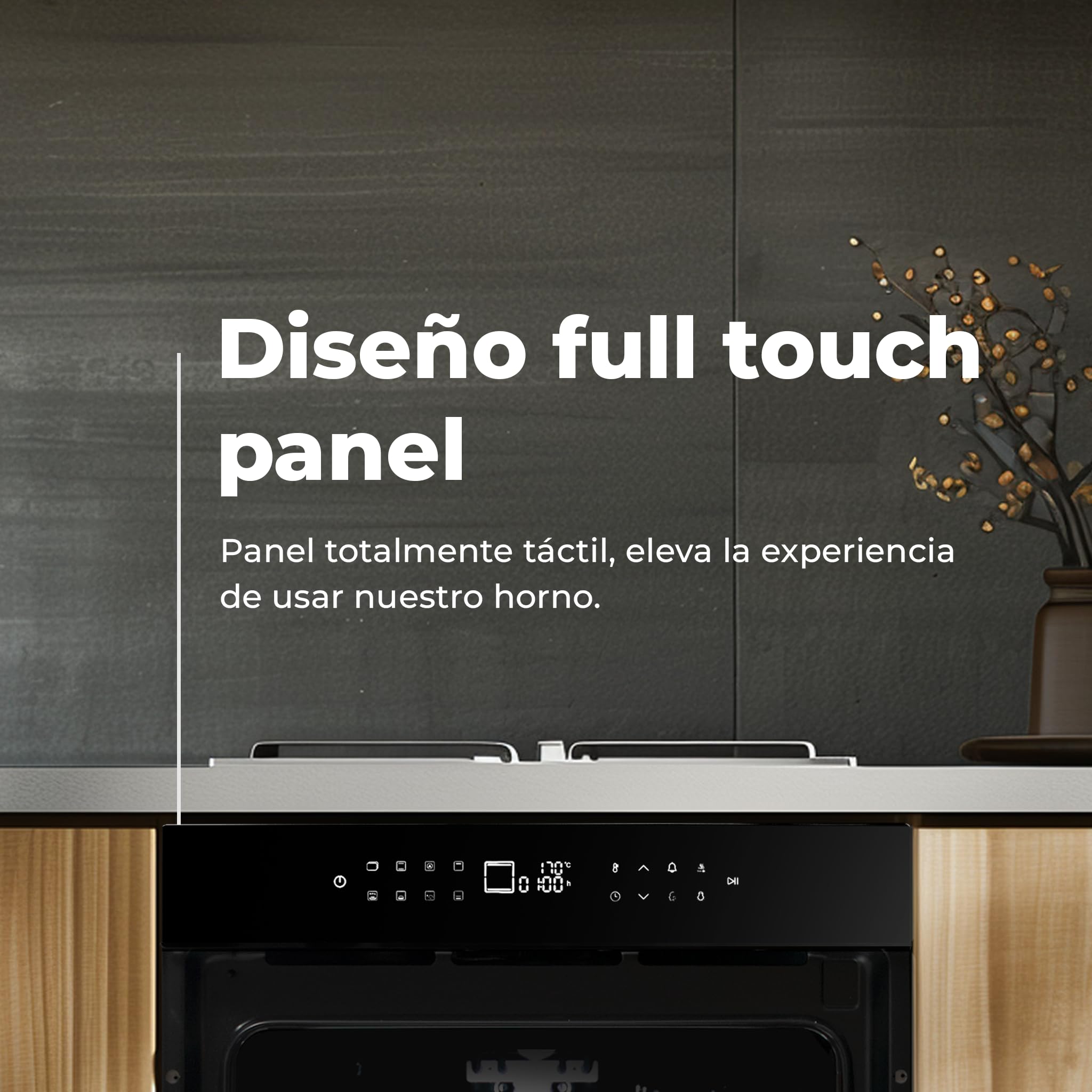 EVVO Horno Eléctrico Empotrable - Eficiencia A+, 81 L de Capacidad, Función Airfryer, 14 Programas, Temporizador, Display Digital, Control Táctil, Guía telescópica, Modelo: H26 (Negro)