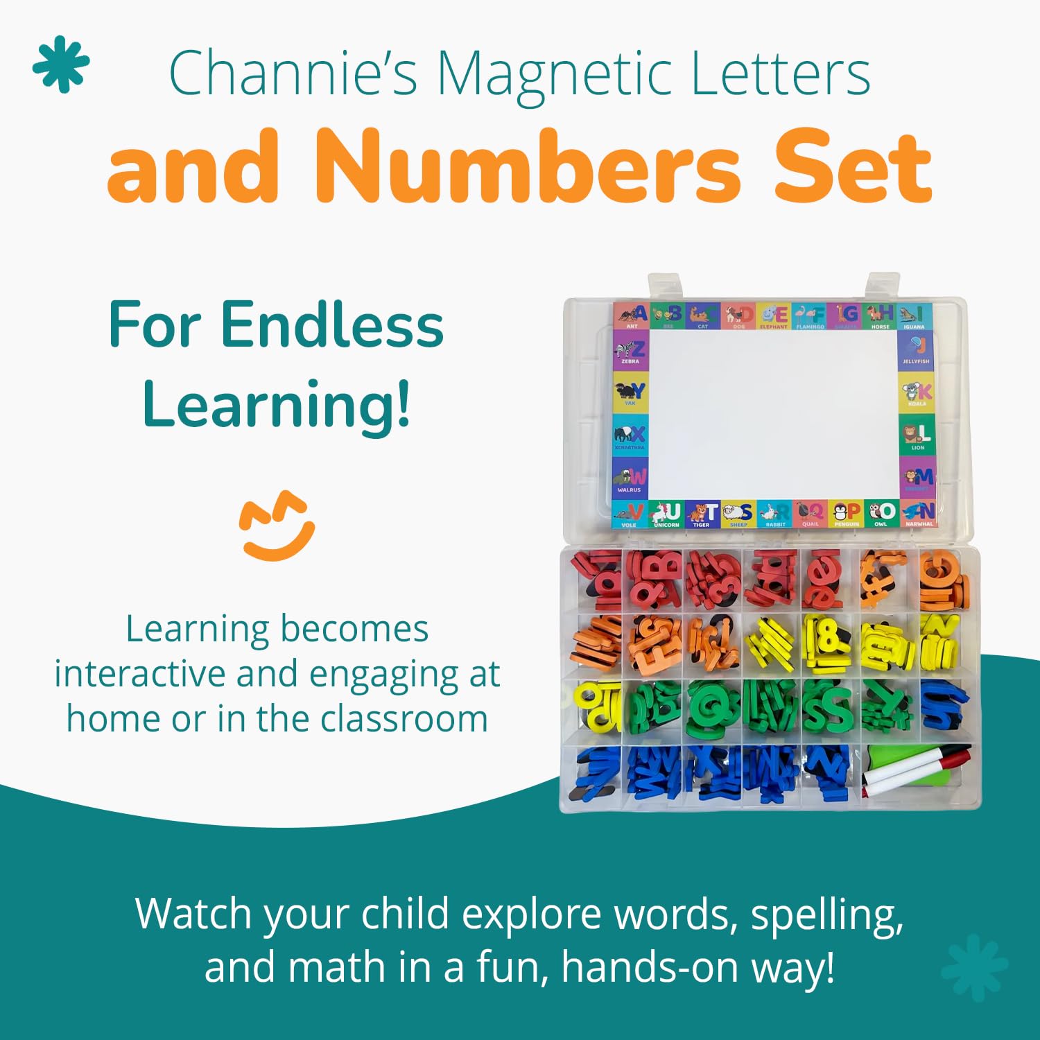 Channie’s Magnetic Letters and Numbers Set, 240+ Piece Educational Math & Alphabet Magnets with Dry-Erase Board, Hands-On Learning for Kids Ages 3+, Ideal for Early Literacy & Numeracy
