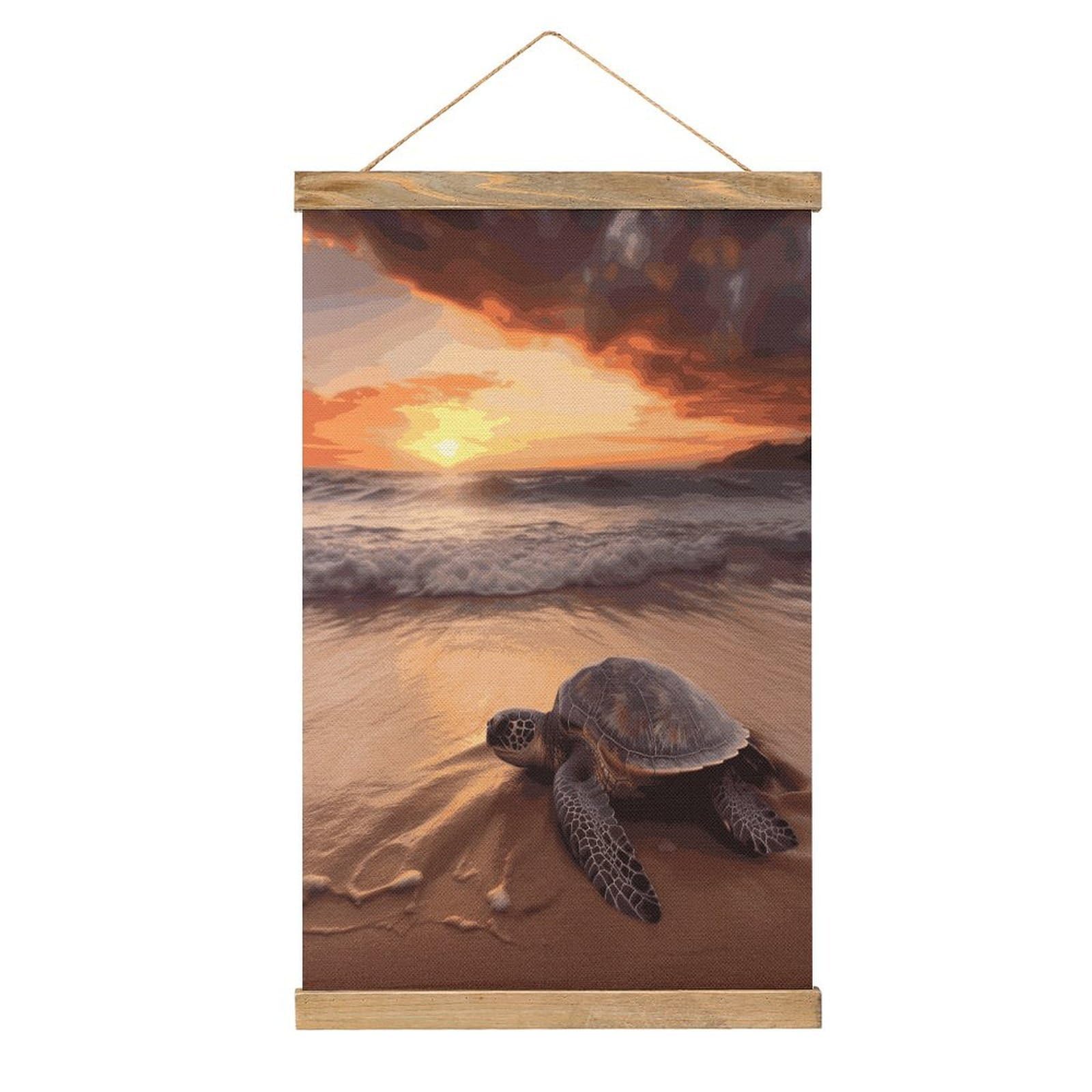 FekiLoot Sea Turtle Sunset Wall Art Poster Hanger Frame Linen Wall Art Decor Vintage Hanging Poster Hanging Wall Decor Rustic Retro Wall Art Print for Living Room Decor 20.4 X 13.1Inches