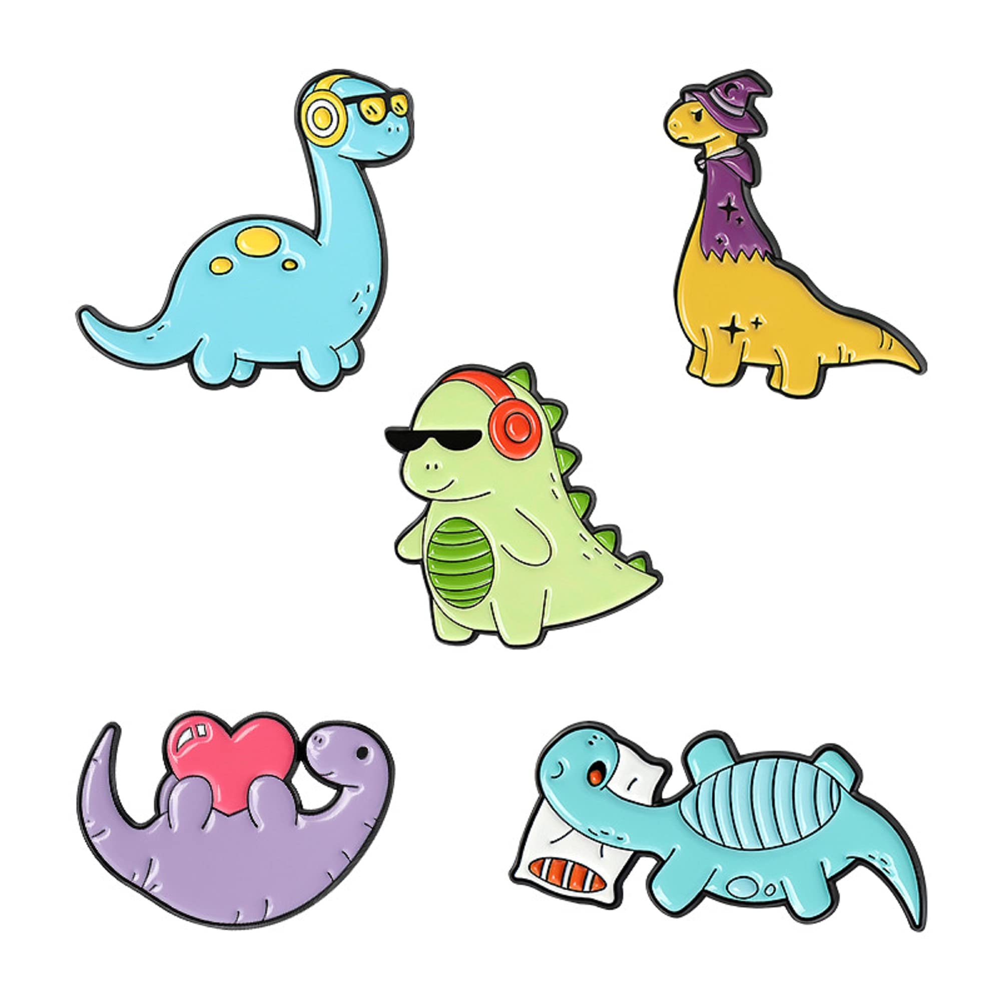 ROFARSO Pajamas Dinosaur Enamel Lapel Pin Set Cartoon Animal Pin, Accessory for Backpacks Clothing Bags Hats Shirts(5piccs pin set)