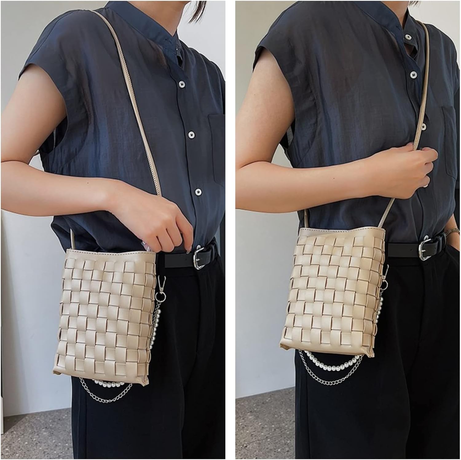 Woven Small Crossbody Bags Cell Phone Purse for Women Teen Girls Small Shoulder Phone Bag
