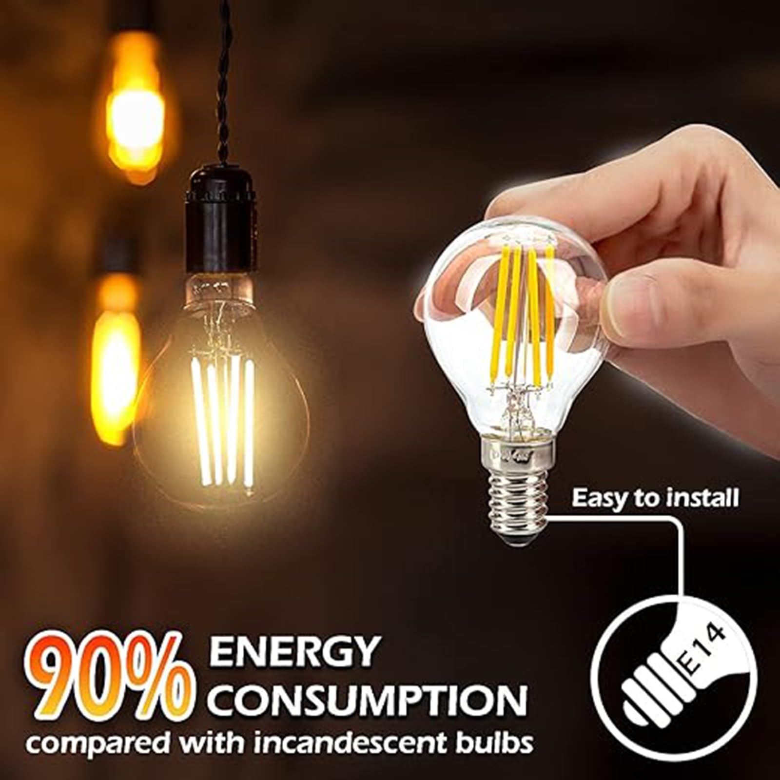 Ampoule LED Bougie E14 Non Dimmable Lot de 9 Blanc Neutre 4000K 4W (Équiv. 40W) 440 Lumens Sans Scintillement Pour Salon Chambre Cuisine(Warm white 2700W,6W)