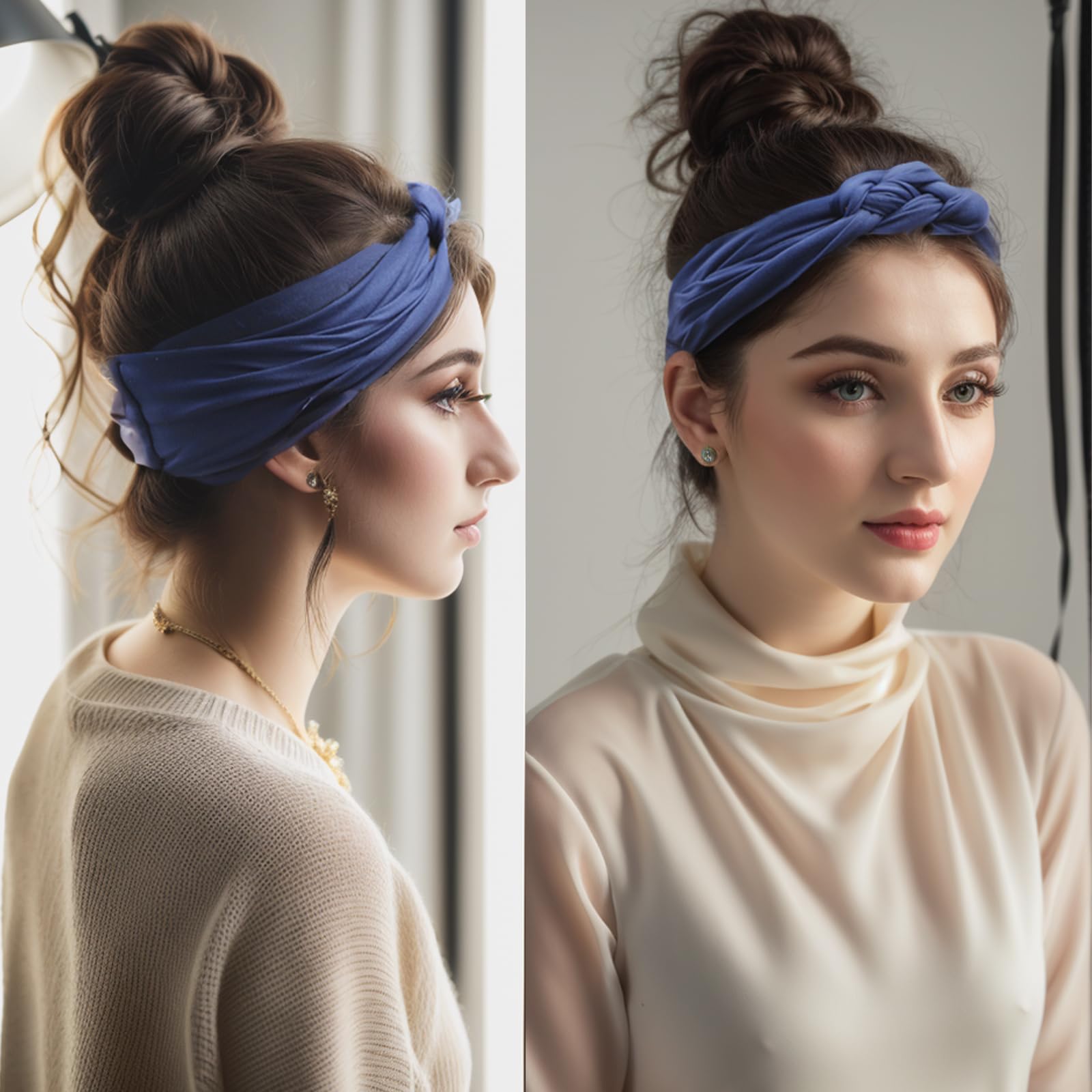 Vercret Diademas para mujer con nudo marinero, anchas, elásticas, ajustables, dobles, trenzadas, antideslizantes, bohemias, elásticas, turbantes, para yoga, entrenamiento, color sólido, 6 unidades