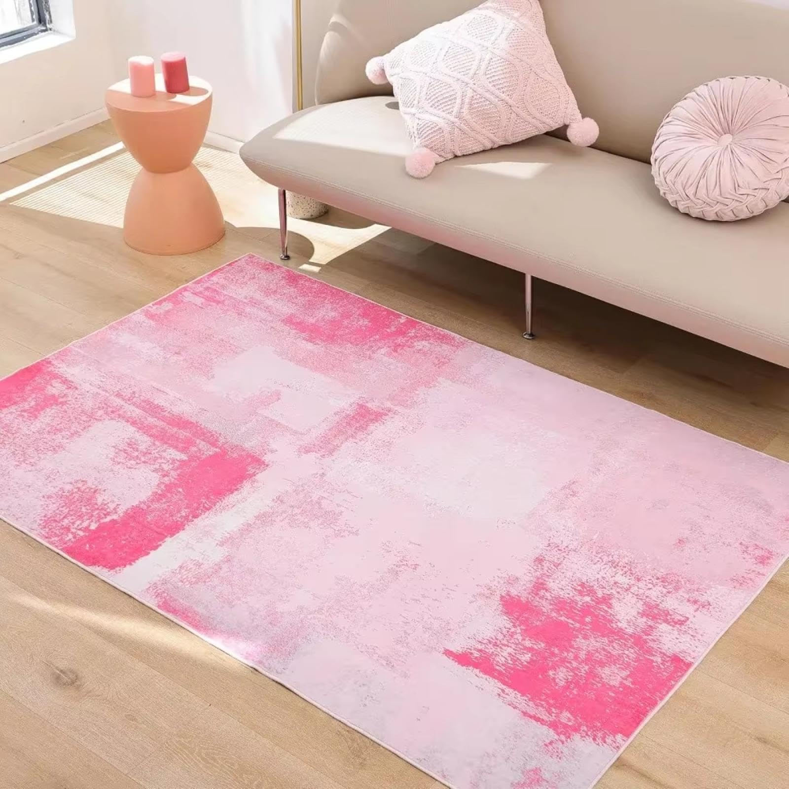 Tapis lavable rose grand format 180x240cm antidérapant pour chambre