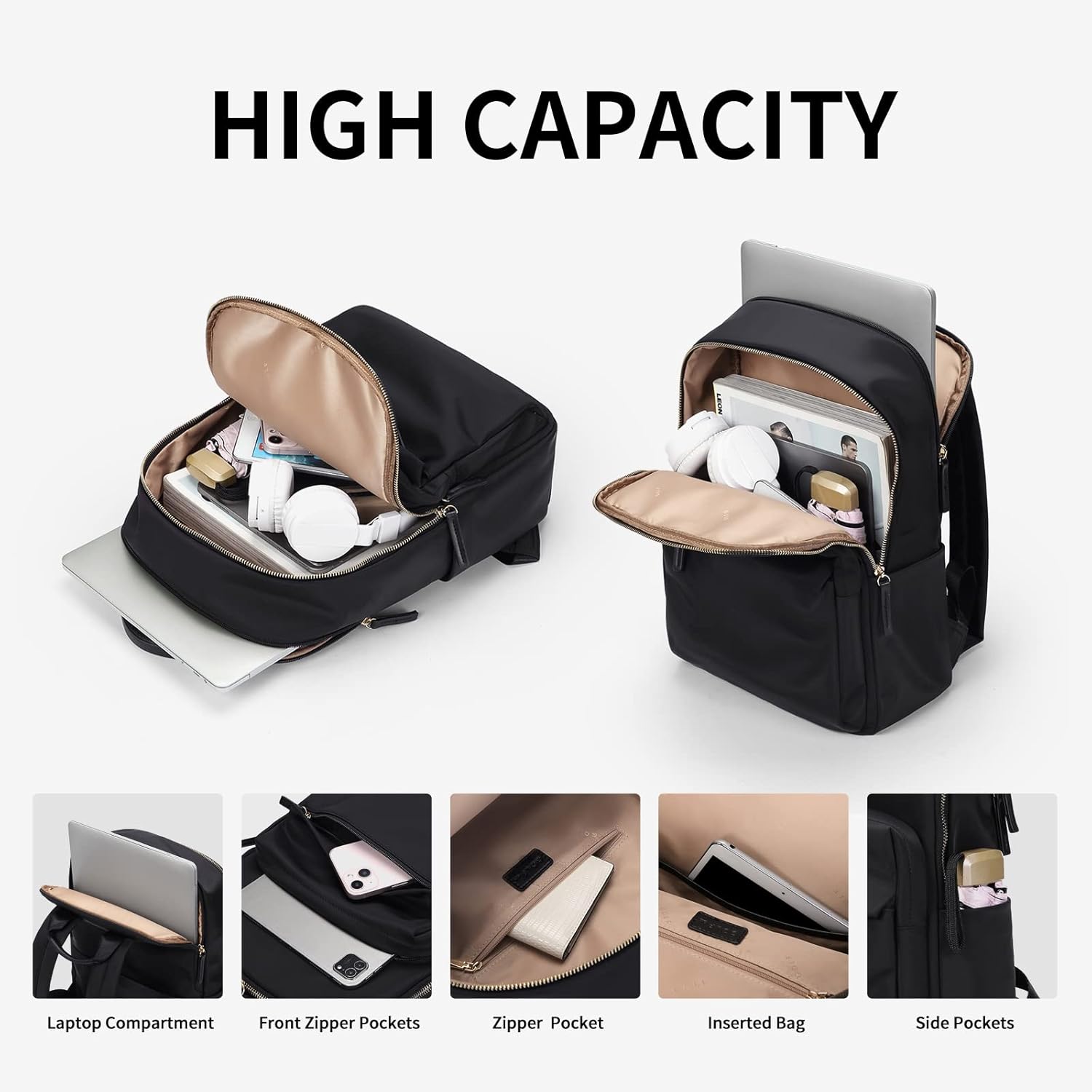 GOLF SUPAGS Laptop Backpack for Women Fits 14 Inch Notebook Casual Daypack Purse Work Travel College Bag (Black) - Image 2