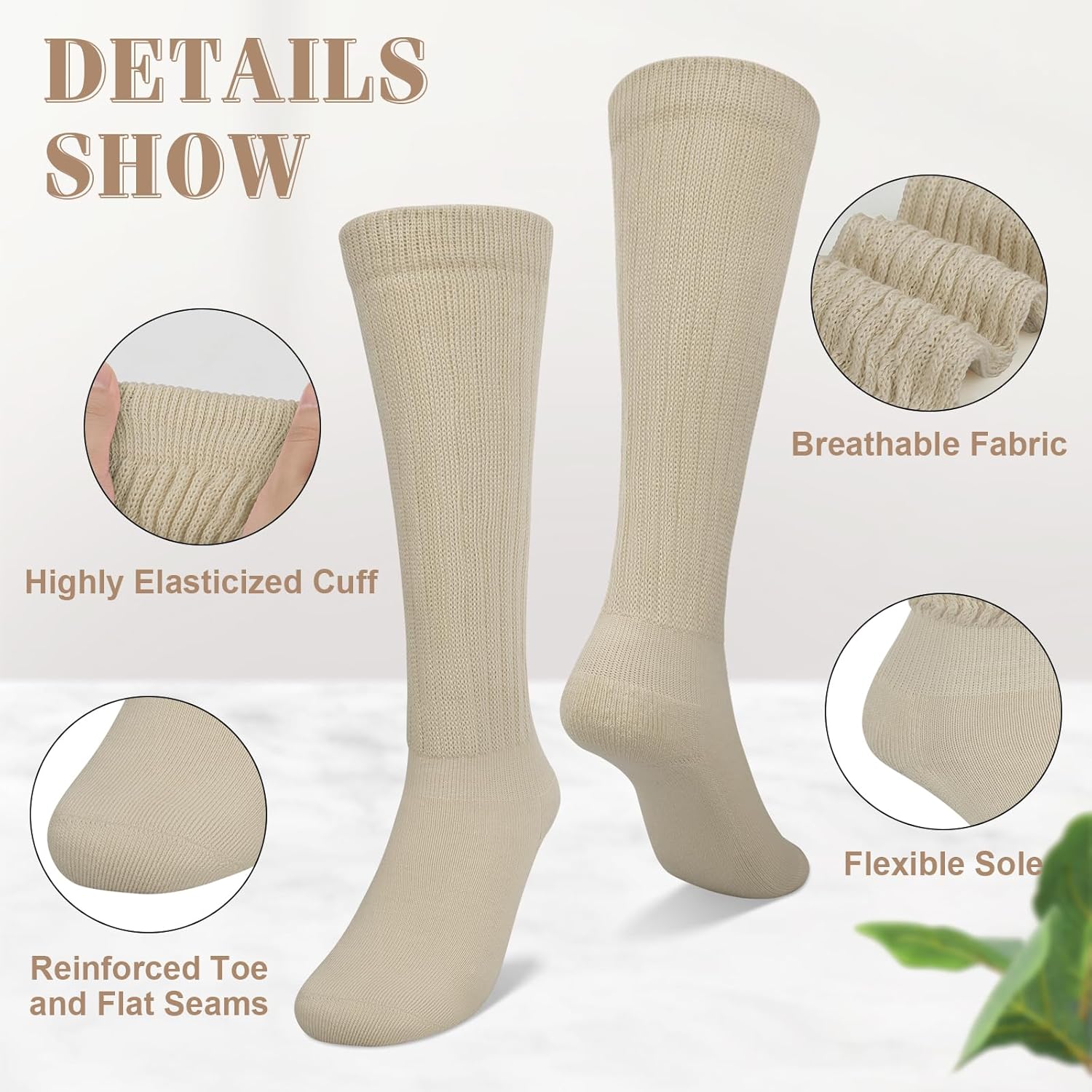 YSense 6 Pairs Slouch Socks Women, Knee High Long Boot Stockings for Winter, Soft Knit Casual Crew Slouchy Scrunch Socks - Image 4