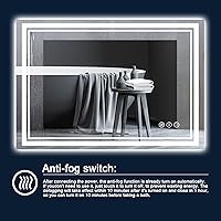 Vista 4 de Espejo de baño LED de 55 x 36 pulgadas con luces, retroiluminado y frontal iluminado para pared, espejo de tocador LED antiempañamiento regulable